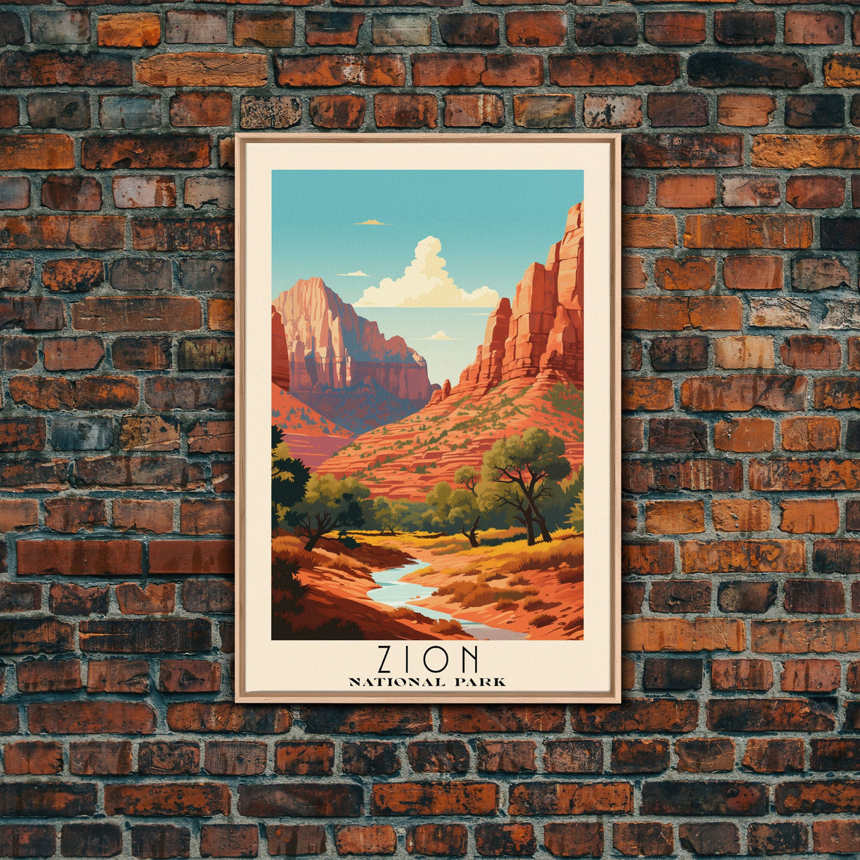 Zion National Park, Utah Travel Art, National Park Print, Minimalist Travel Art, Midcentury Modern Retro Style Landscape