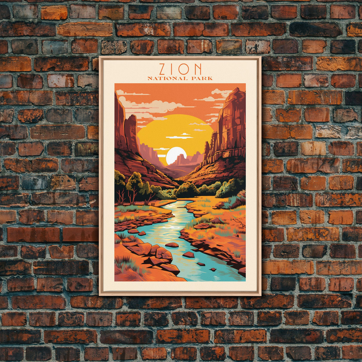 Zion National Park, Utah Travel Art, National Park Print, Minimalist Travel Art, Midcentury Modern Retro Style Landscape