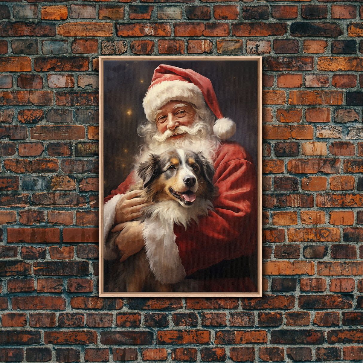 Santa Claus And His Australian Shepherd, Christmas Wall Art, Dog Gift, Christmas Dog, Winter Wall Art, Santa Decor, Santa Art Print