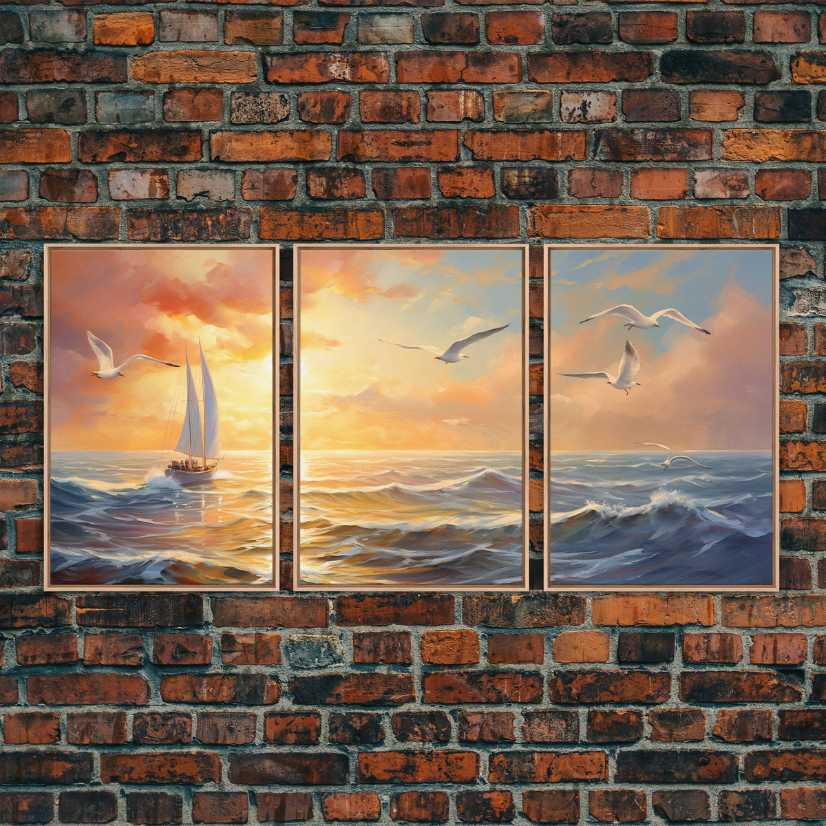 Beautiful Ocean At Sunset 3 Piece Canvas Print Wall Art, Above Sofa, A ...