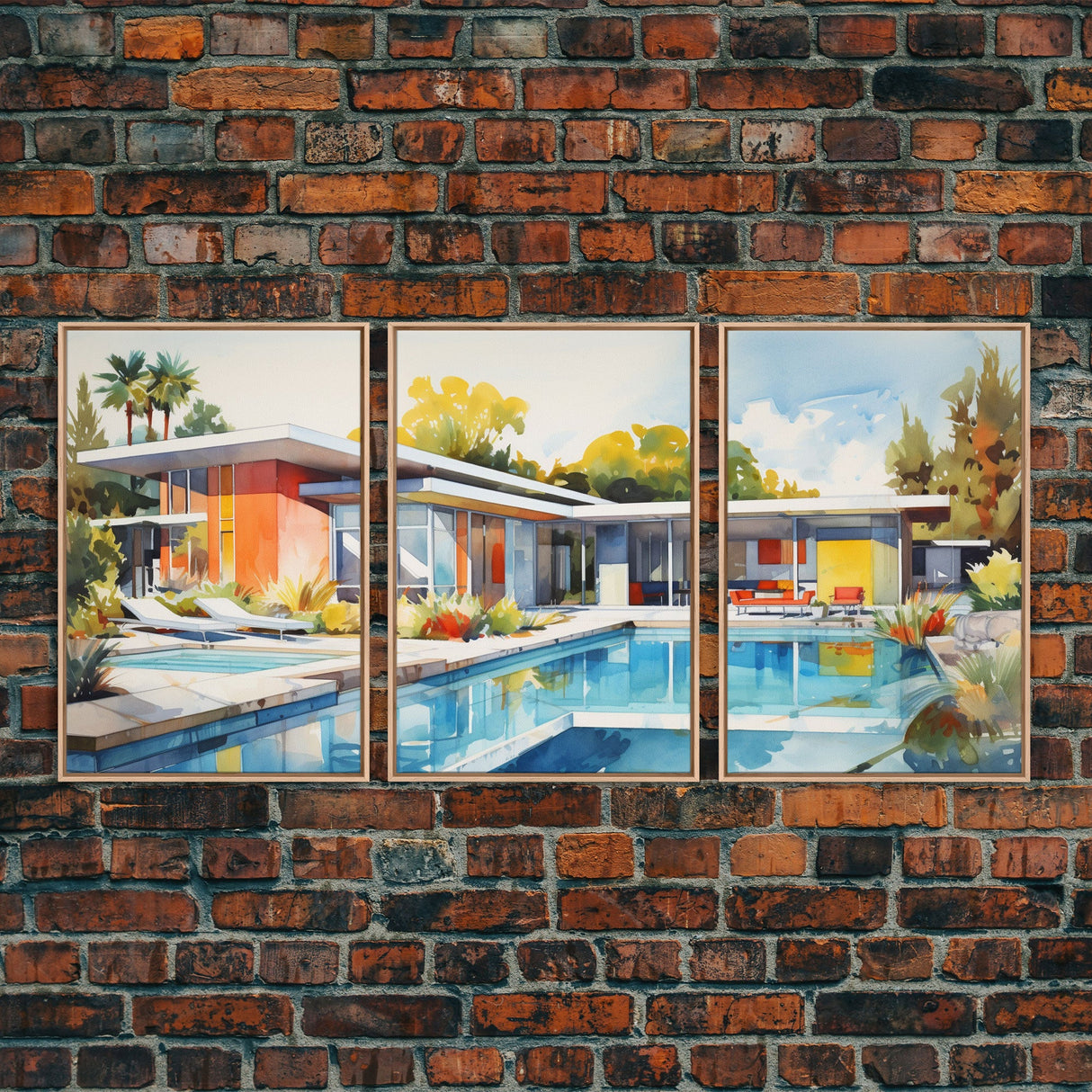 Architecture Wall Art, Mid-century House Art, Canvas Print, Butterflies, Wall Art, 3 Piece Wall Art, Modern Office Art, Home Decor Prints