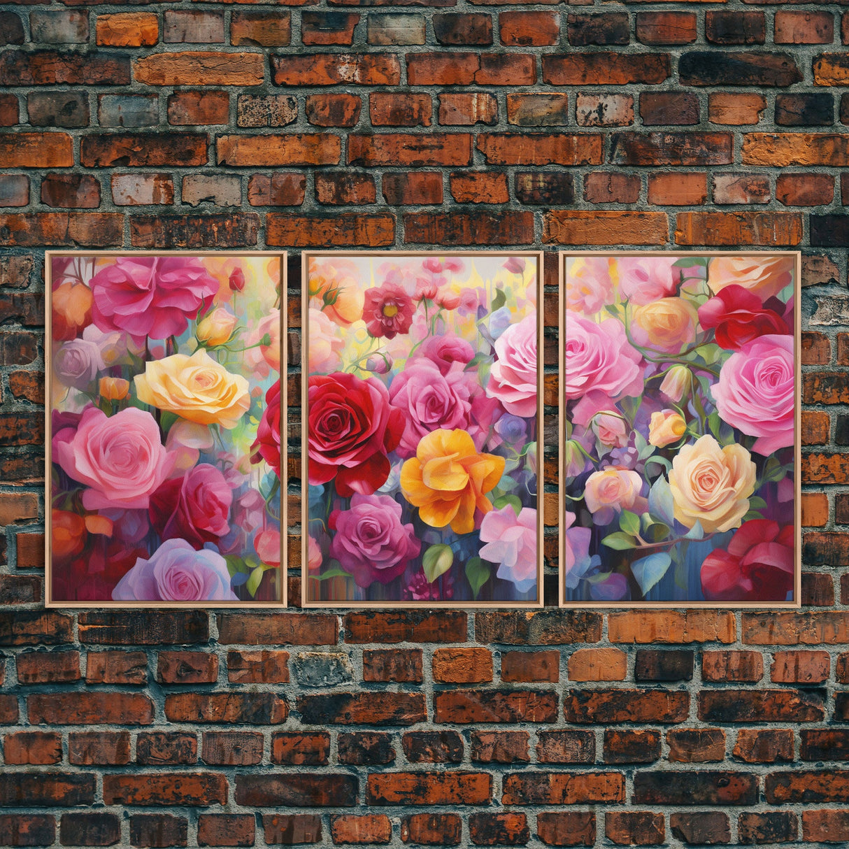 Beautiful Rose Art, Framed Canvas Print, Floral Art, Botanical Decor, Blue and Yellow Roses, 3 Piece Art Set