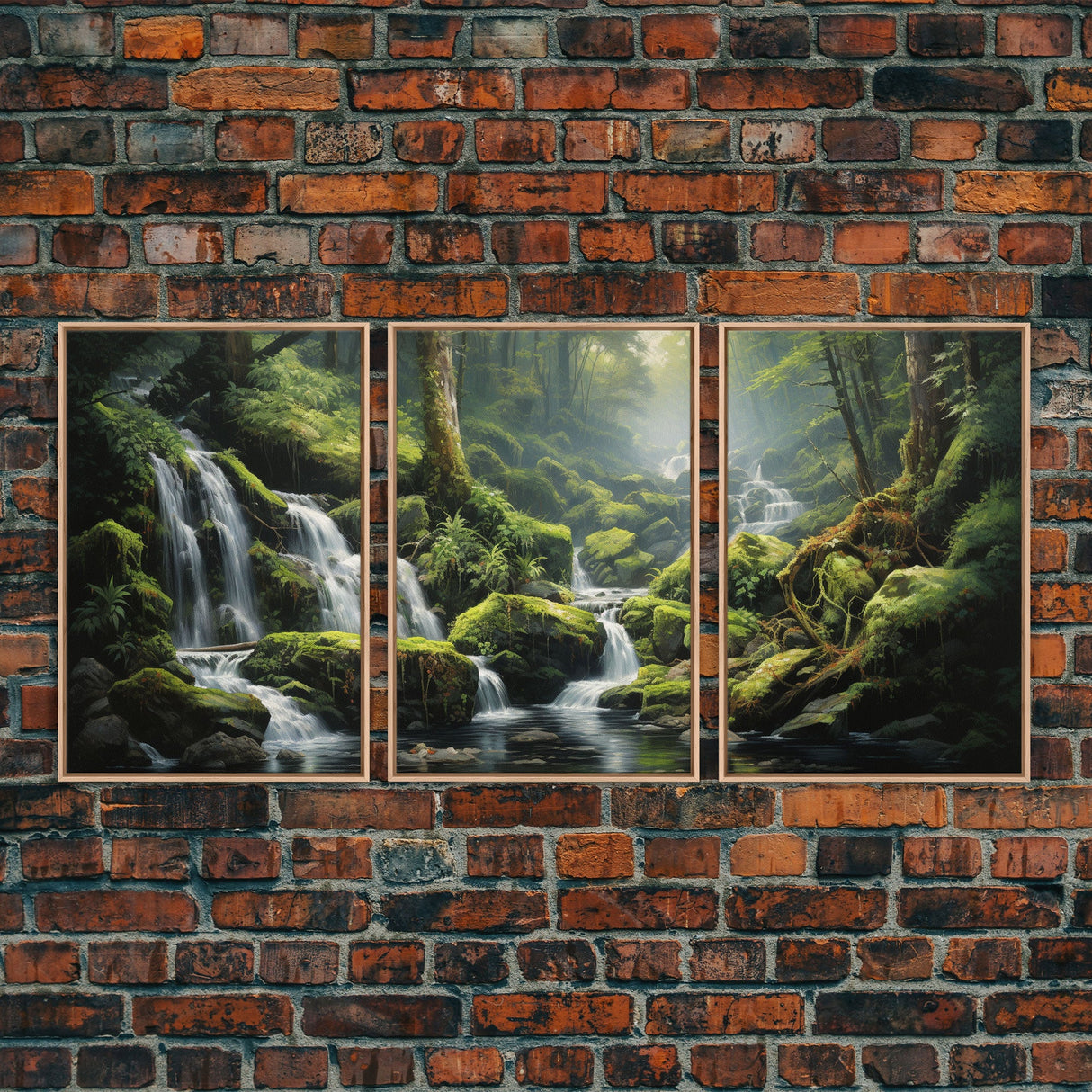 Waterfalls Wall Art, Forest Wall Print, Nature Print, Landscape Art, Canvas Print, Wall Art, 3 Piece Wall Art, Family Gift, Bookshelf Decor