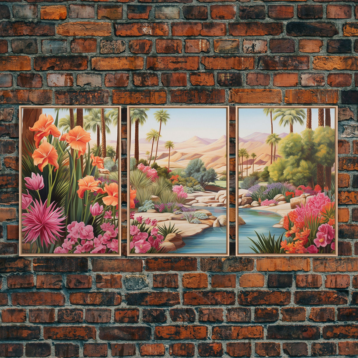 Floral Art Print, Palm Trees Art, Desert Wall Art, Mountain Art, Canvas Print, Wall Art, 3 Piece Wall Art, Gift For Coworker, Western Decor