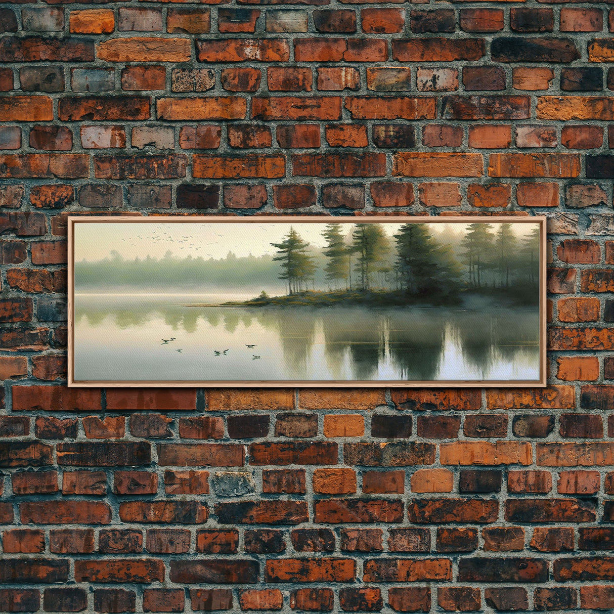 framed lake landscape art, panoramic, framed wall art, living room wall decor, framed canvas, minimalist landscape, abstract landscape art