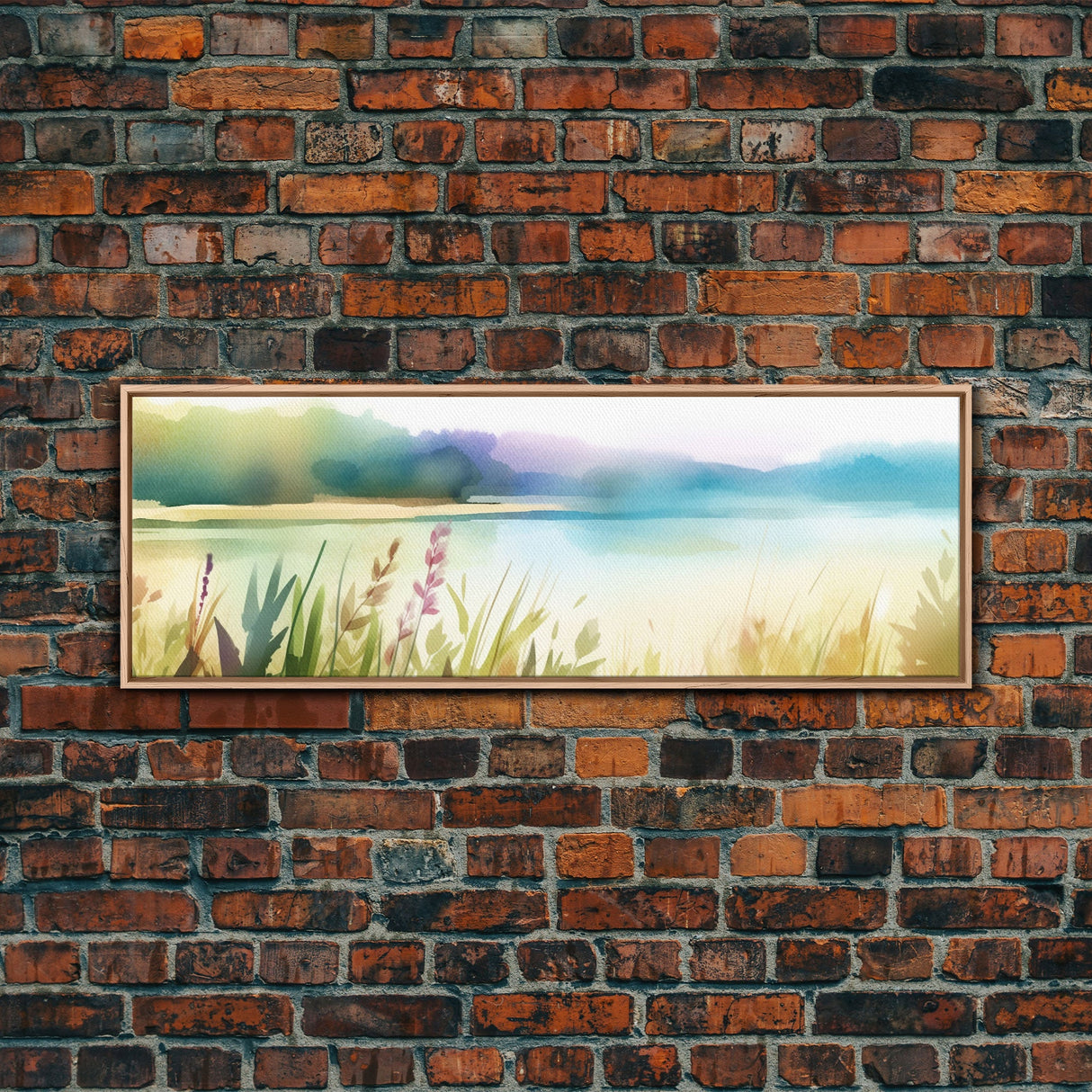 Abstract Nature Wall Art Print, Wildflowers, Lake, River, Watercolor Art, Large Canvas Art Print, Panoramic, Wall Art, Canvas Print