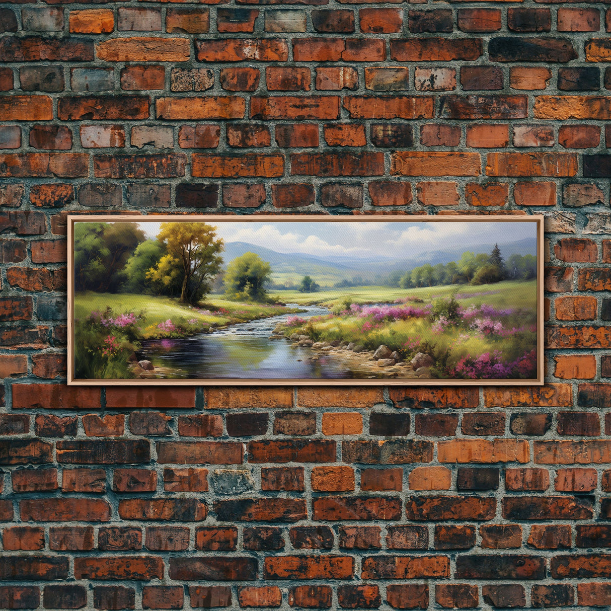 The Meadow, Framed Canvas Print, Framed Wall Art, Large Watercolor Painting, Panoramic Landscape Art Print, Modern Landscape Original Art