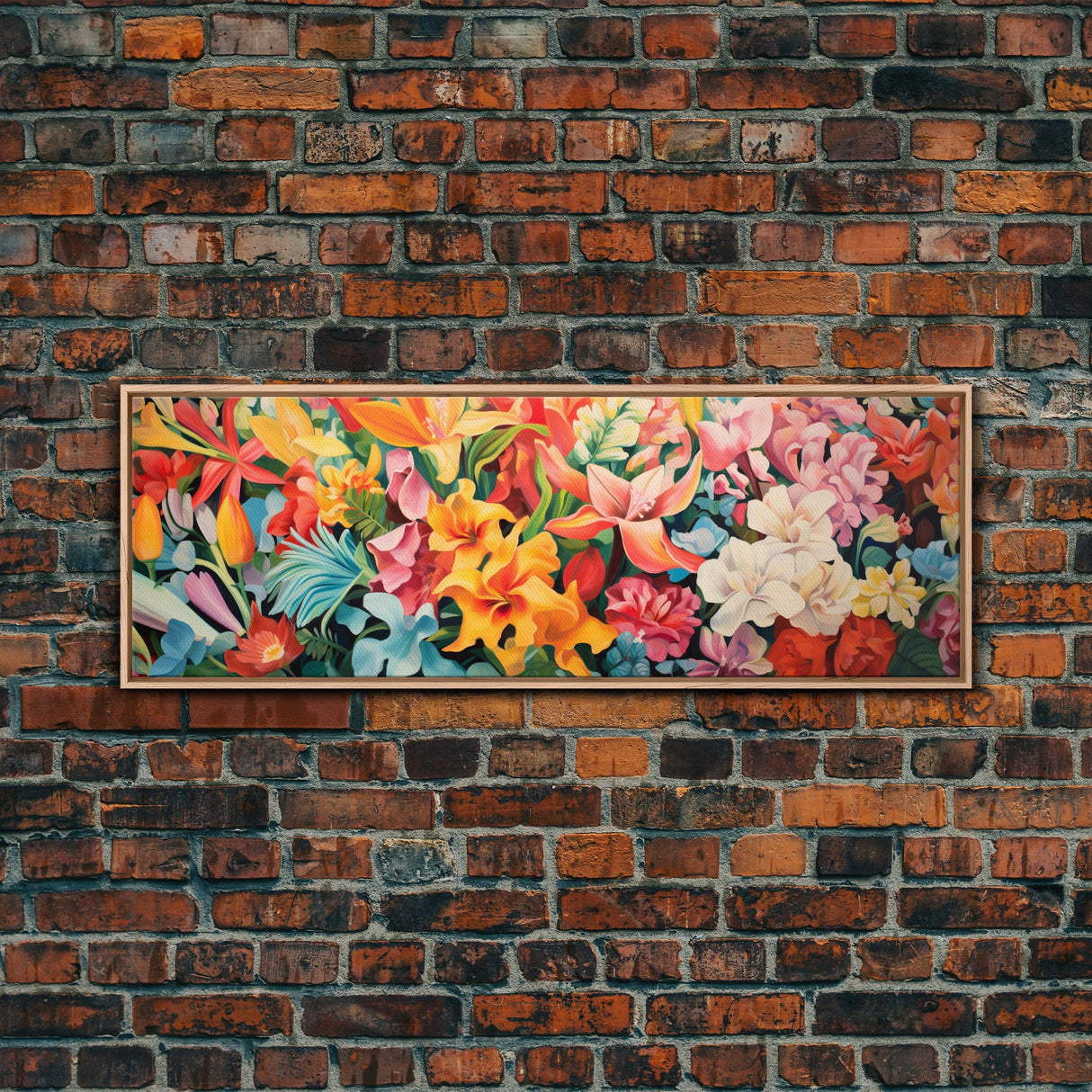 The Samurai, Framed Canvas Print, Panoramic Wall Art, Japanese Warrior Among The Cherry Blossoms, Retro Japanese Watercolor Painting