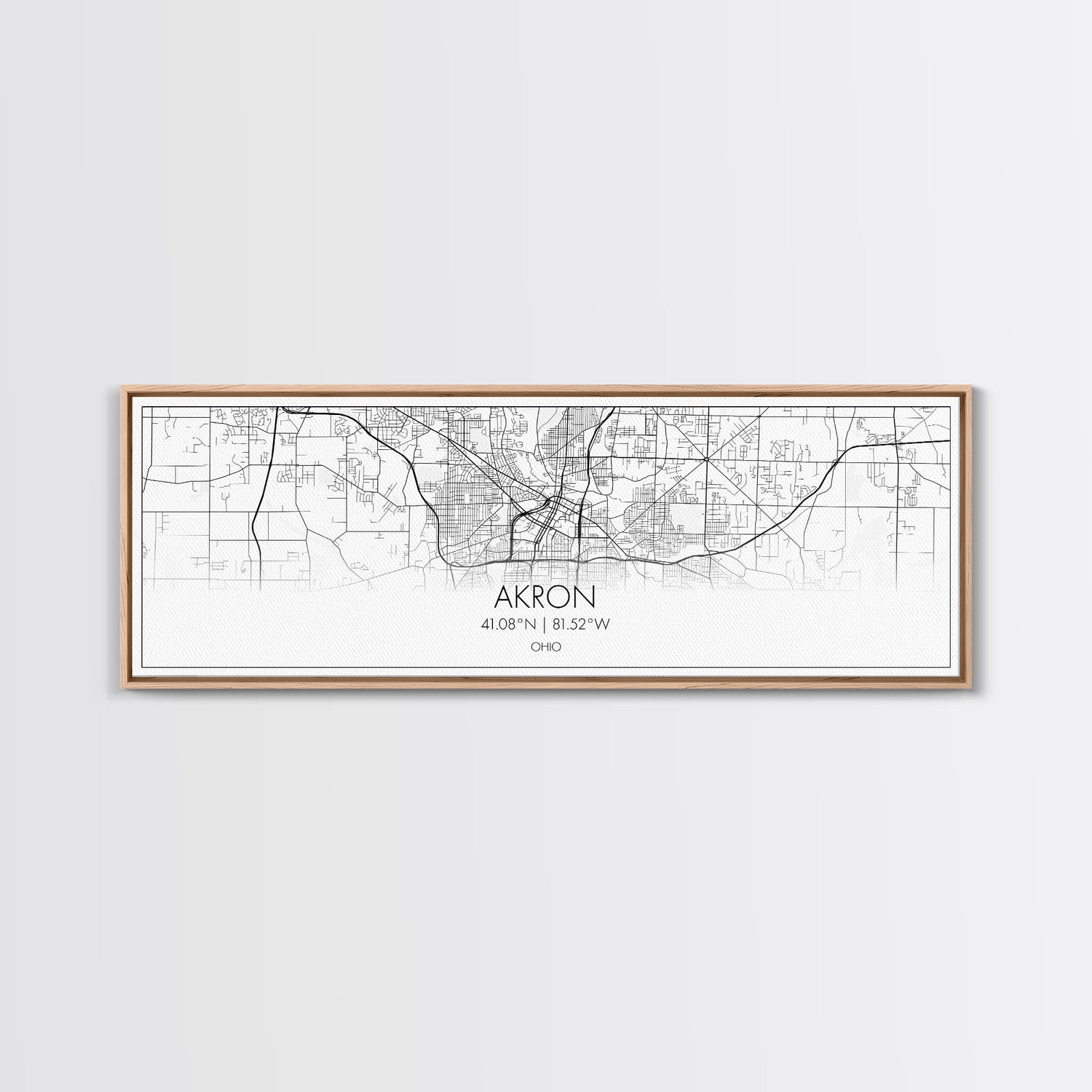 Panoramic Akron City Map, Ohio Art, Map Print, Minimalist Wall Art, Canvas Art, Housewarming Gift, Street Map Art, Closing Gift