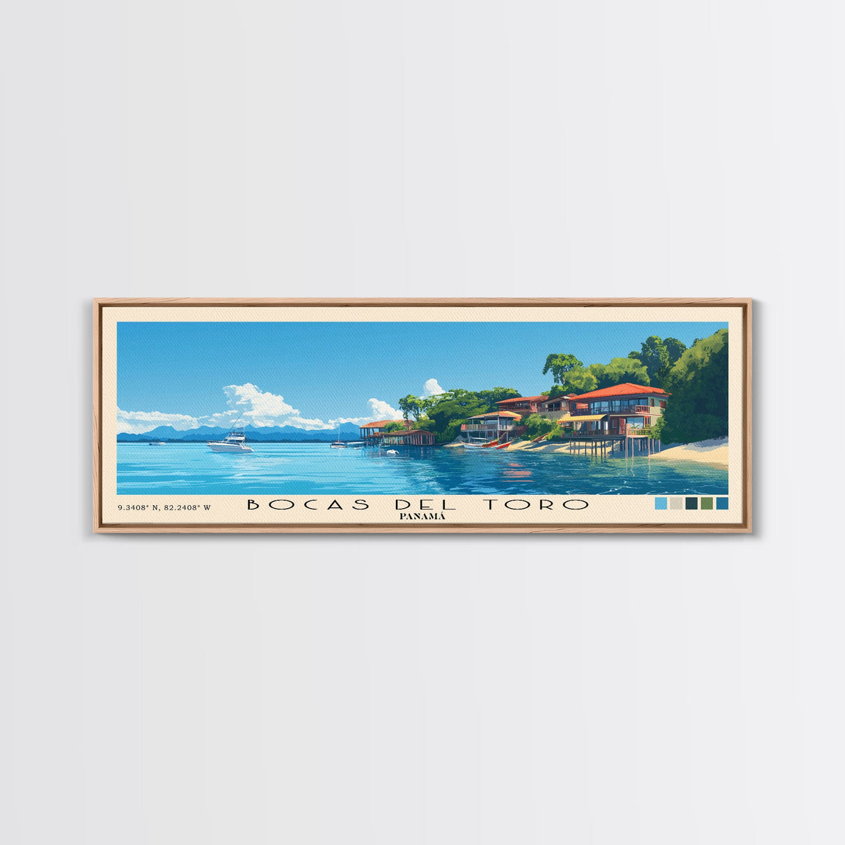 Bocas del Toro , Panamá Panoramic Beach Print, Vacation Gift, Panamá Wall Art, Beach Painting, Beach Decor, Beach Painting
