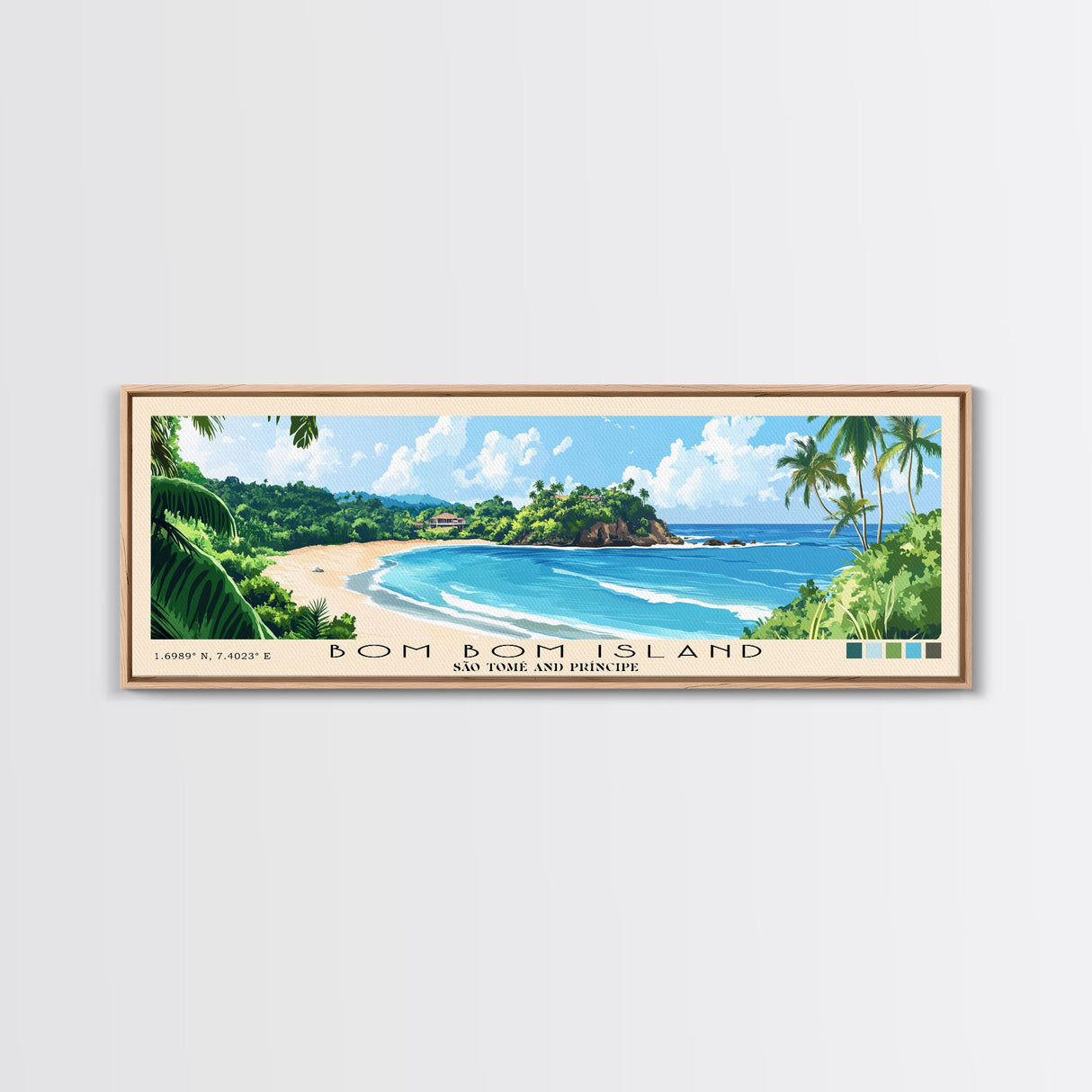 Bom Bom Island, São Tomé and Príncipe Panoramic Print, Vacation Gift, São Tomé and Príncipe Wall Art, Beach Painting, Beach Decor, Large Wall Art, Wood Frame Art