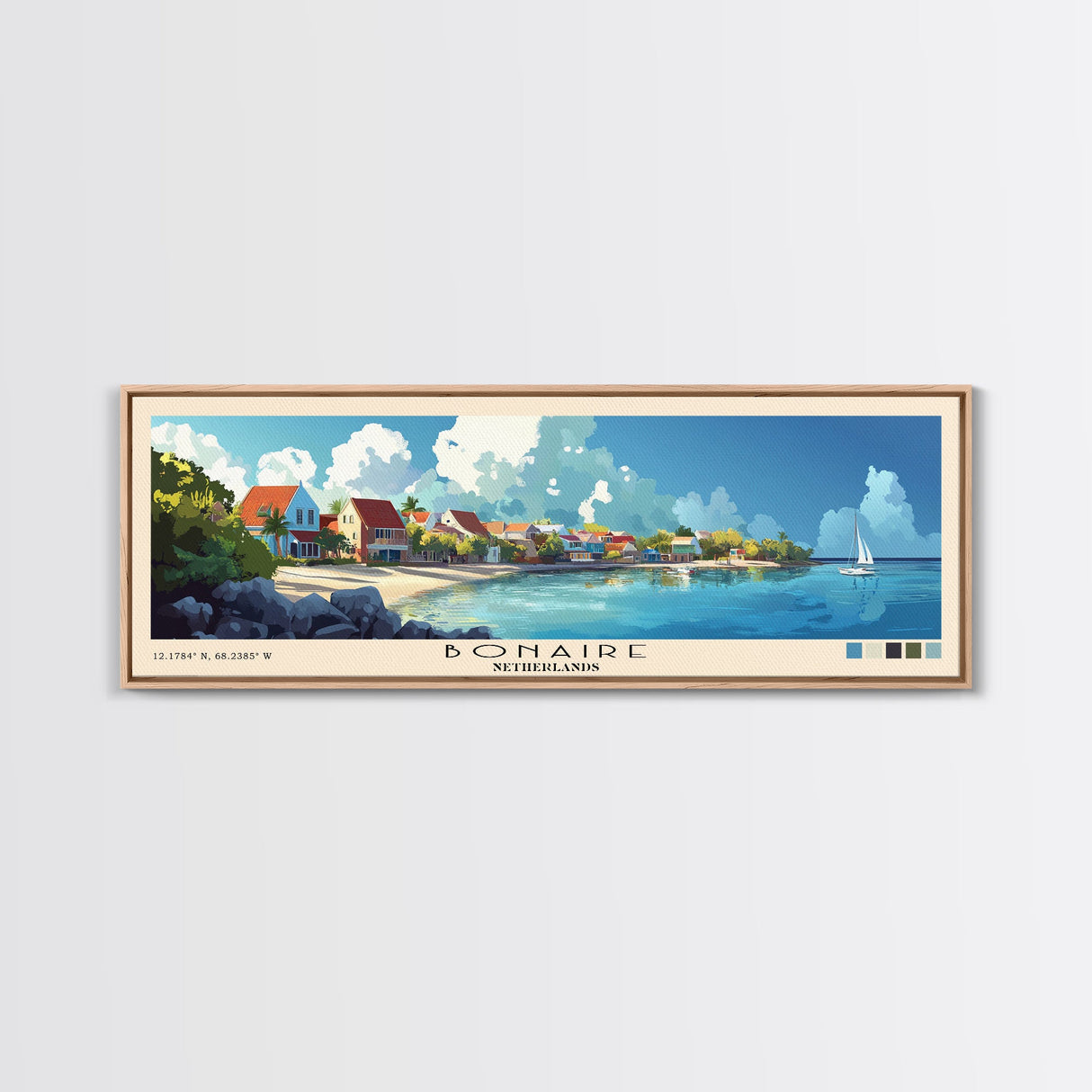 Bonaire, Netherlands Panoramic Beach Print, Vacation Gift, Netherlands Wall Art, Framed Canvas Print, Framed Beach Painting