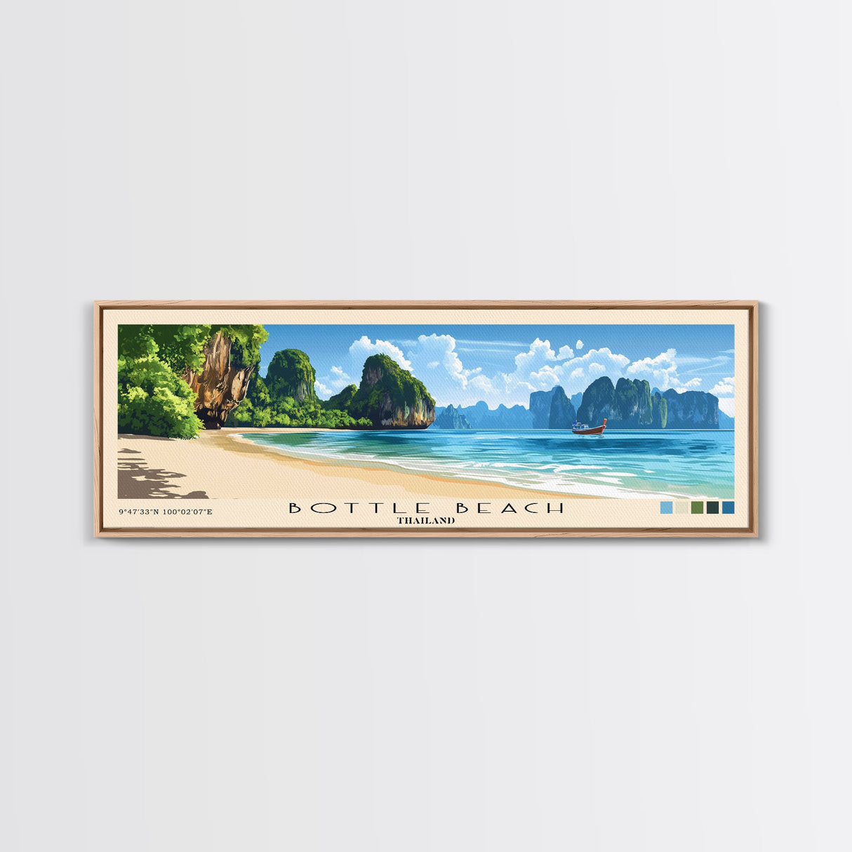 Bottle Beach, Thailand Panoramic Beach Print, Vacation Gift, Thailand Wall Art, Beach Painting, Beach Decor, Beach Painting