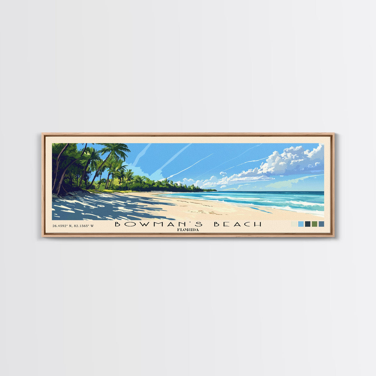 Bowman’s Beach, Florida Panoramic Print, Vacation Gift, Florida Wall Art, Beach Painting, Beach Decor, Large Wall Art, Wood Frame Art