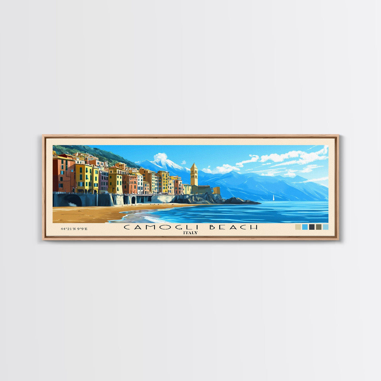 Camogli Beach, Italy Panoramic Beach Print, Vacation Gift, Italy Wall Art, Beach Painting, Beach Decor, Beach Painting