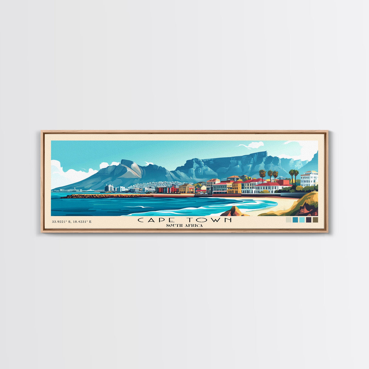 Cape Town, South Africa Panoramic Print, Vacation Gift, South Africa Wall Art, Beach Painting, Beach Decor, Large Wall Art, Wood Frame Art