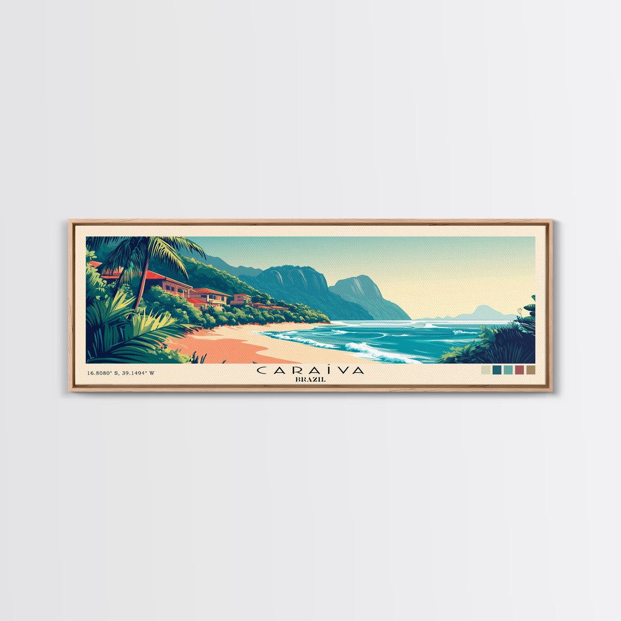 Caraíva, Brazil Panoramic Print, Vacation Gift, Brazil Wall Art, Beach Painting, Beach Decor, Large Wall Art, Wood Frame Art