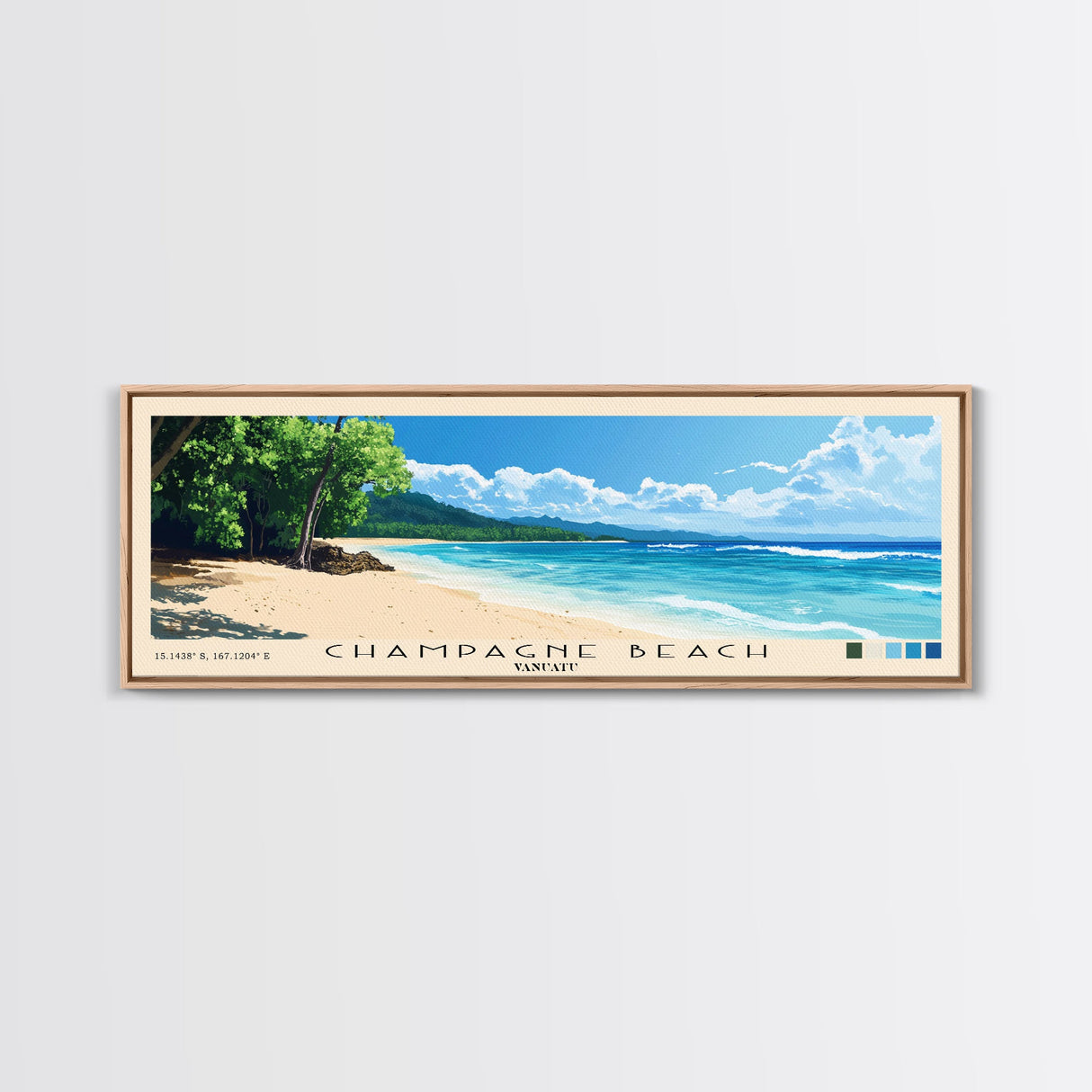 Champagne Beach, Vanuatu Panoramic Beach Print, Vacation Gift, Vanuatu Wall Art, Framed Canvas Print, Framed Beach Painting