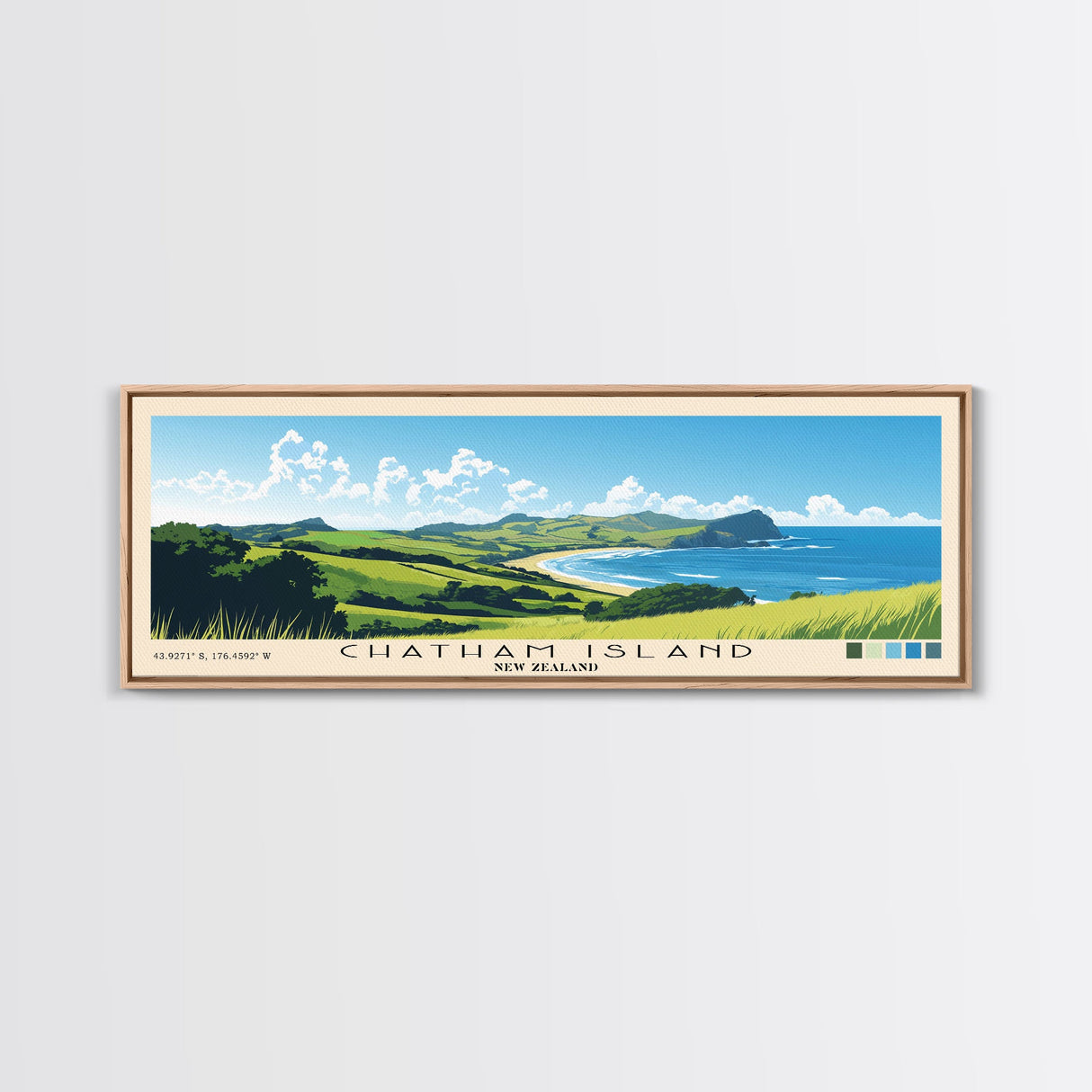Chatham Island, New Zealand Panoramic Print, Vacation Gift, New Zealand Wall Art, Beach Painting, Beach Decor, Beach Or Lakehouse Art