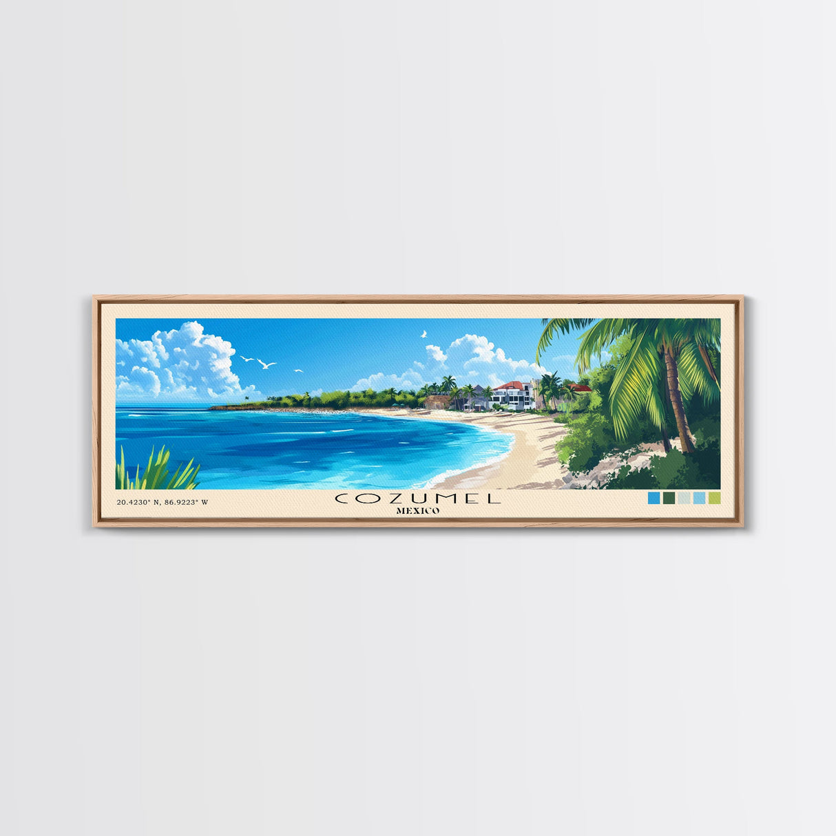 Cozumel, Mexico Panoramic Print, Vacation Gift, Mexico Wall Art, Beach Painting, Beach Decor, Beach Or Lakehouse Art