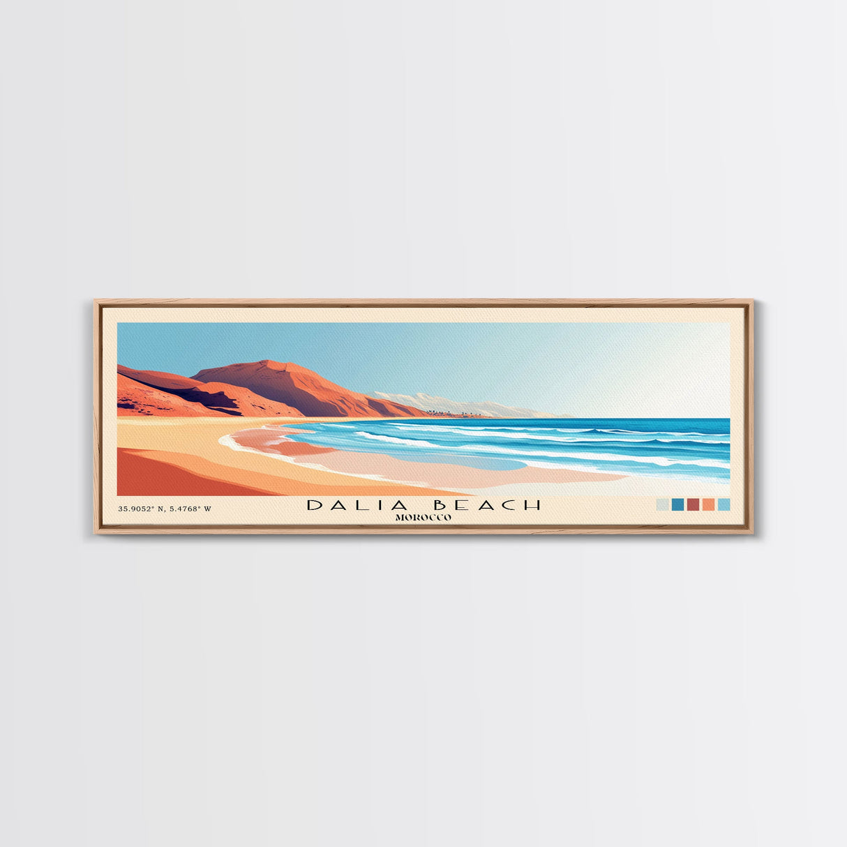 Dalia Beach, Morocco Panoramic Beach Print, Vacation Gift, Morocco Wall Art, Beach Painting, Beach Decor, Beach Painting