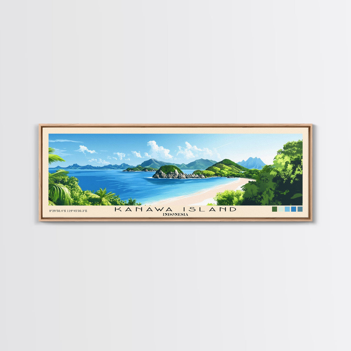 Kanawa Island, Indonesia Panoramic Beach Print, Vacation Gift, Indonesia Wall Art, Beach Painting, Beach Decor, Beach Painting