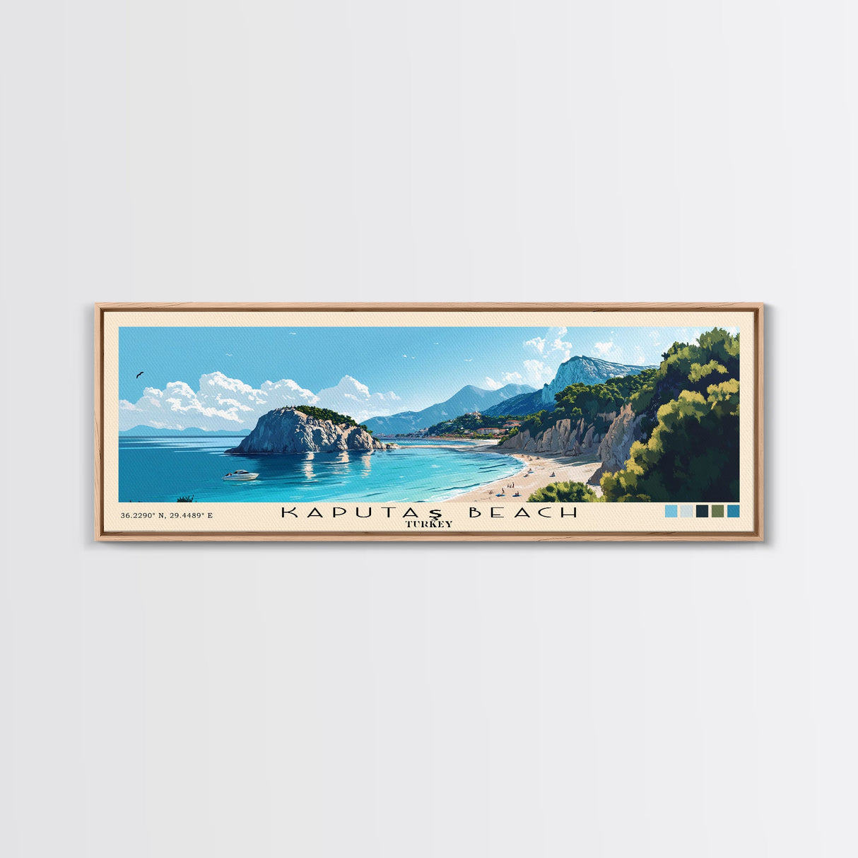 Kaputaş Beach, Turkey Panoramic Print, Vacation Gift, Turkey Wall Art, Beach Painting, Beach Decor, Beach Or Lakehouse Art