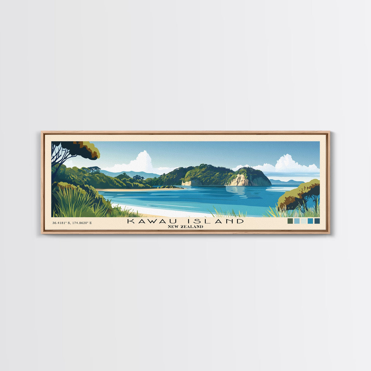 Kawau Island, New Zealand Panoramic Print, Vacation Gift, New Zealand Wall Art, Beach Painting, Beach Decor, Beach Or Lakehouse Art