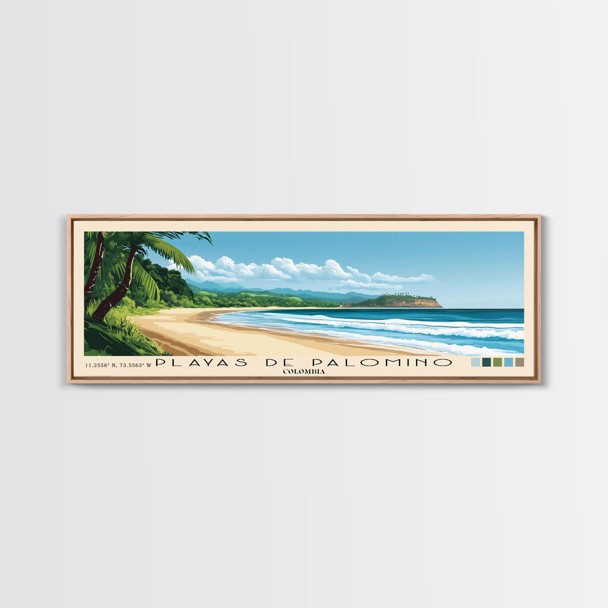 Playas de Palomino, Colombia Panoramic Beach Print, Vacation Gift, Colombia Wall Art, Framed Canvas Print, Framed Beach Painting