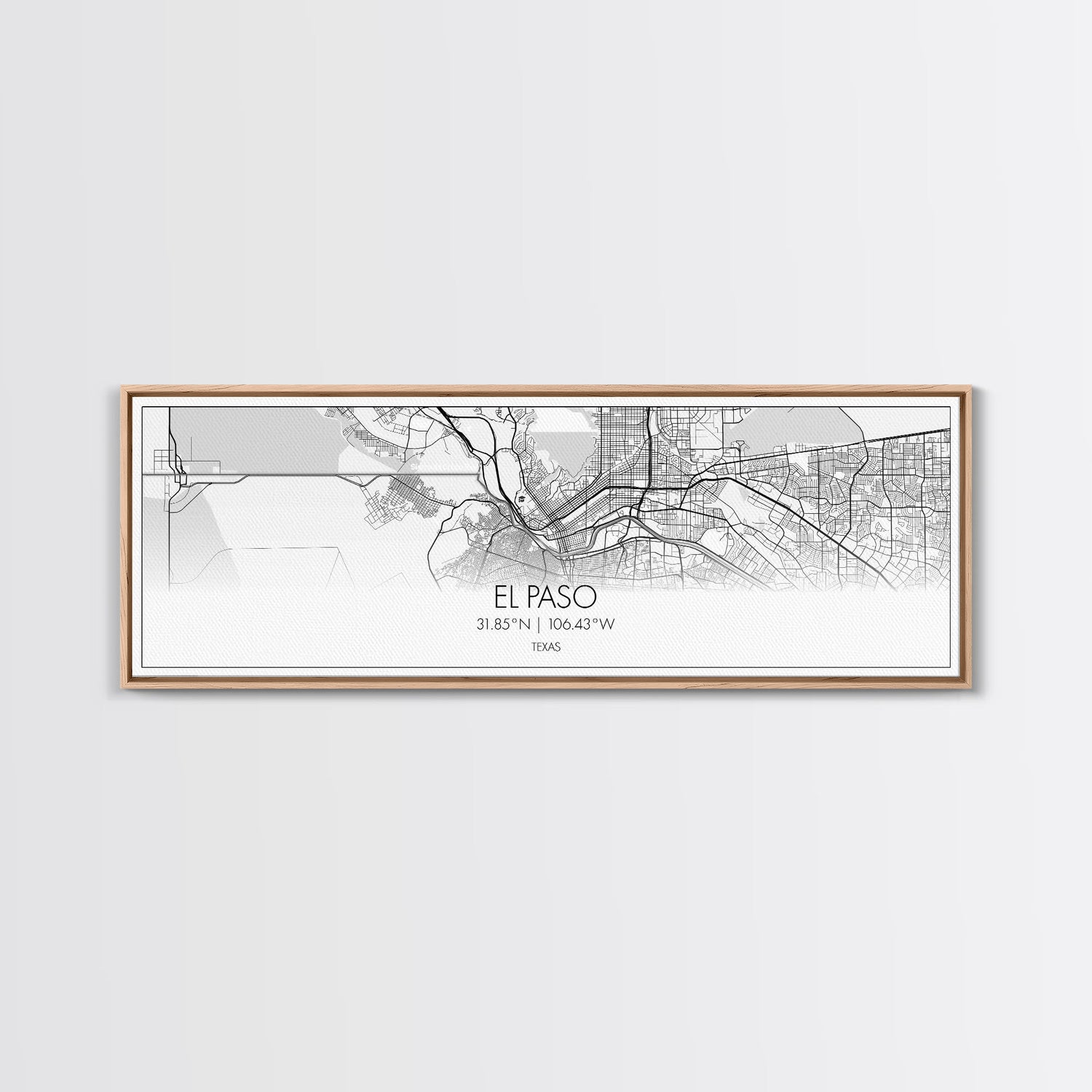 Panoramic El Paso City Map, Texas Art, Map Print, Minimalist Wall Art, Canvas Art, Housewarming Gift, Street Map Art, Closing Gift