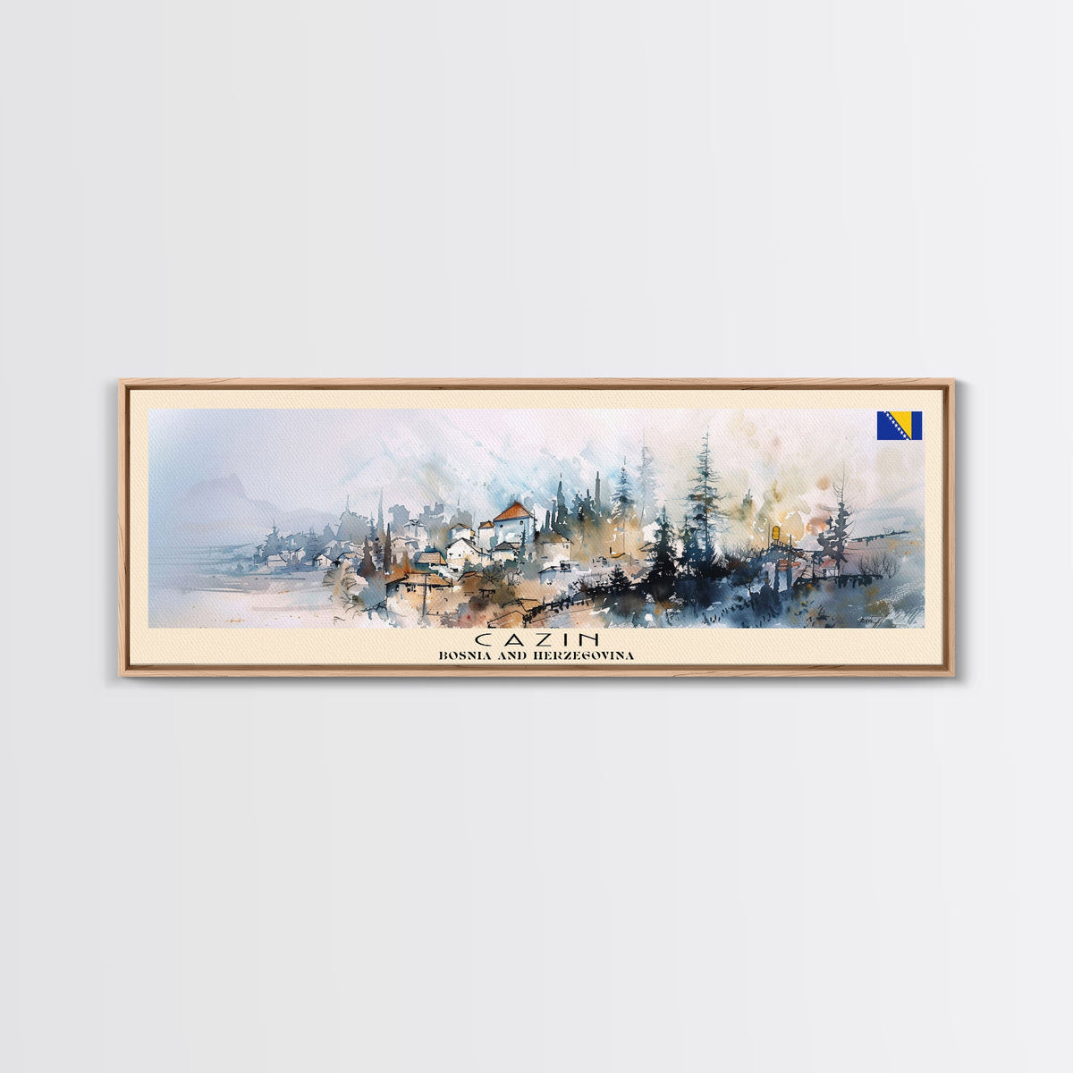 Cazin Bosnia Travel Art, City Art, Framed Canvas Print or Metal Wall Art, Europe Travel Poster, Panoramic Wall Art, Extra Wide Wall Art