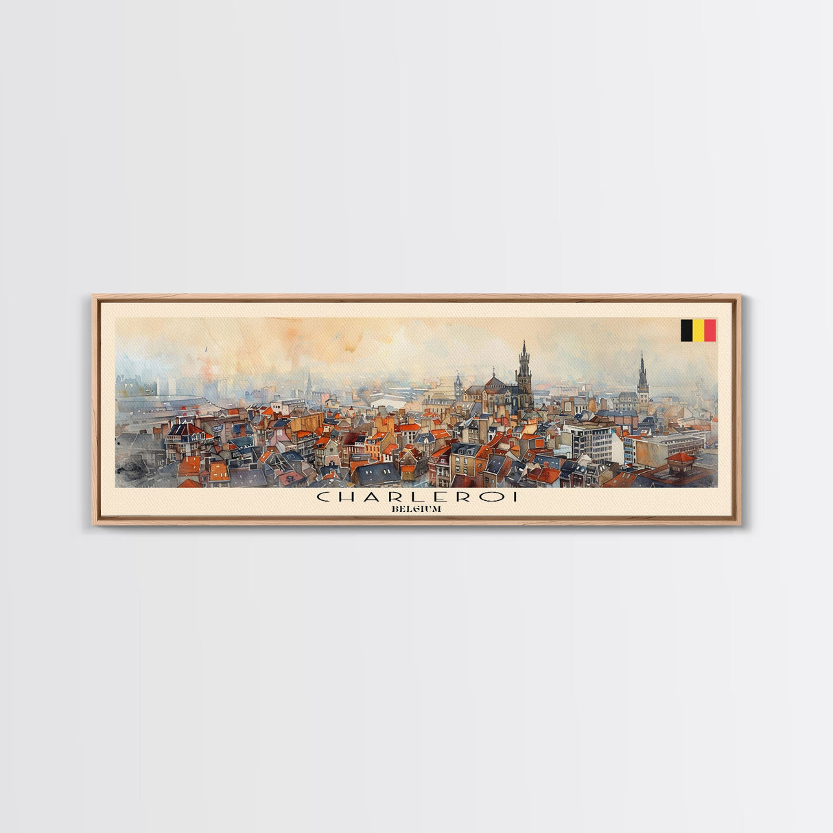 Charleroi Belgium Travel Print Wall Art, Panoramic City Art, Travel Art, Wall Decor, Vacation Gift, Framed Canvas Print Or Metal Art
