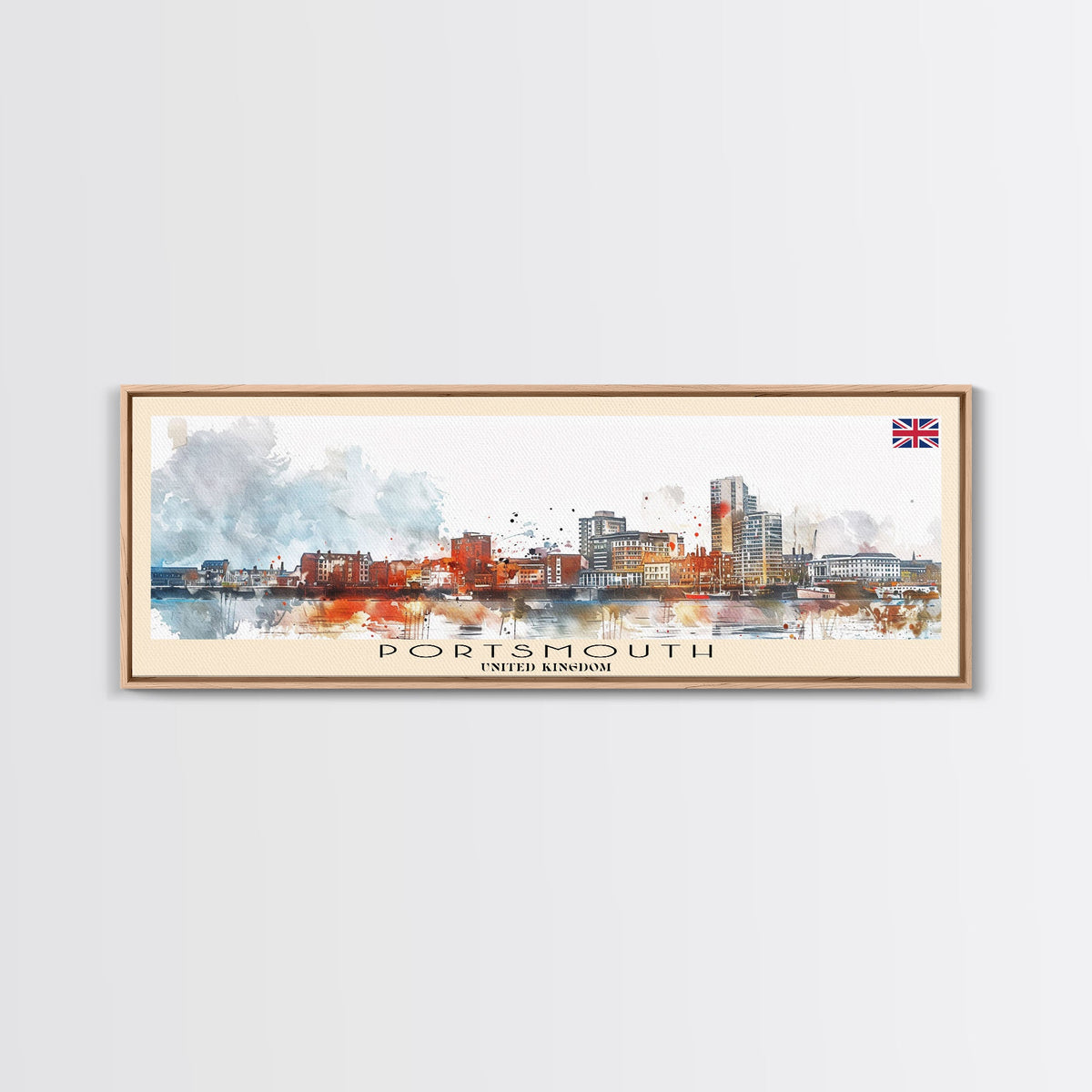 Portsmouth United Kingdom Wall Art, Panoramic Travel Poster, Panoramic Framed Canvas Print, City Wall Art, Wall Hanging Home Decor, Travel Art