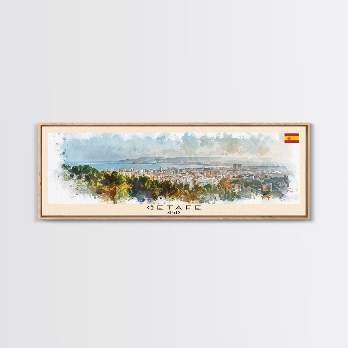 Getafe Spain Panoramic Travel Poster, Framed Canvas Print or Metal Wall Art, Travel Art, Home Decor, Panoramic Painting, Midcentury Art