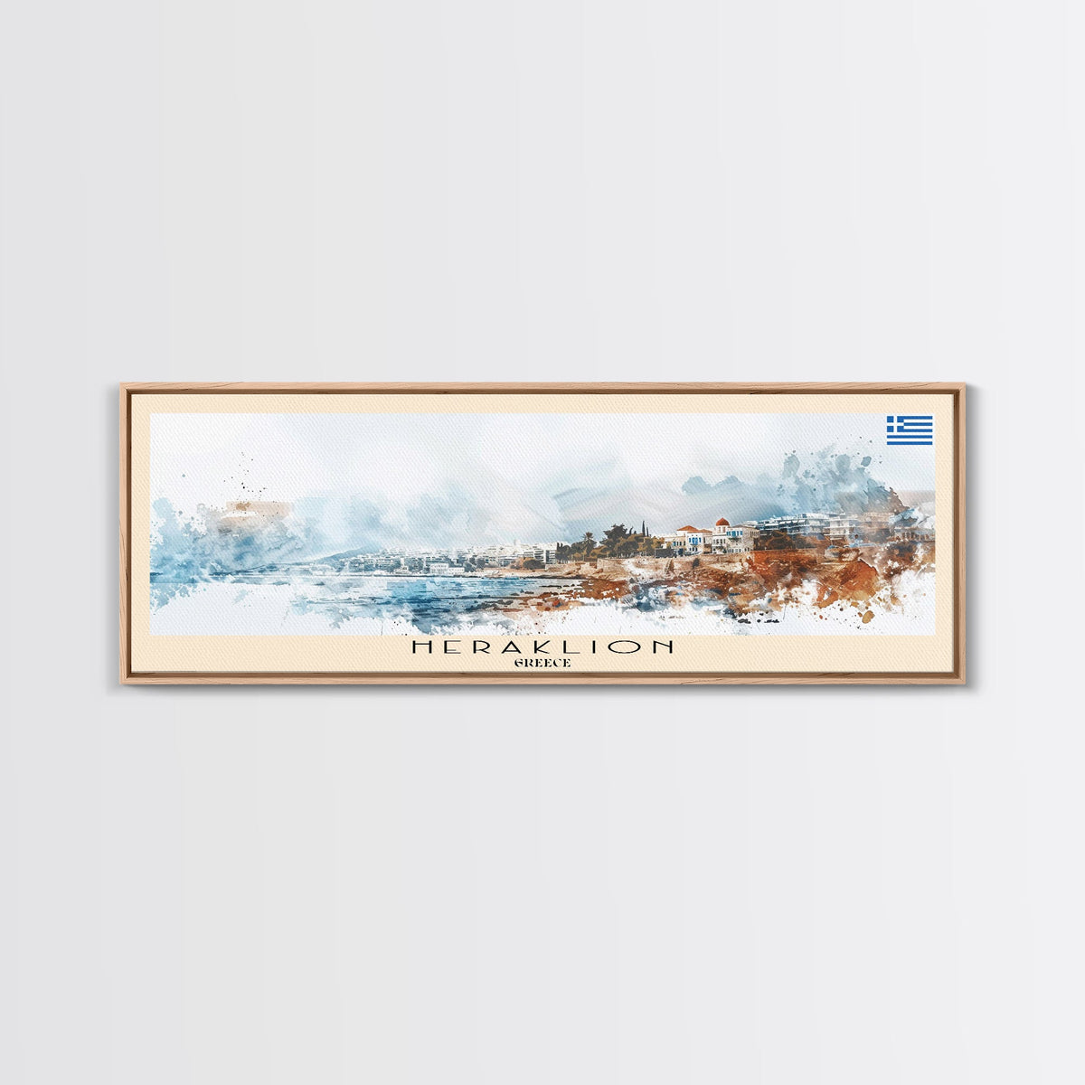 Heraklion Greece Panoramic Travel Poster, Framed Canvas Print or Metal Wall Art, Travel Art, Home Decor, Panoramic Painting, Midcentury Art