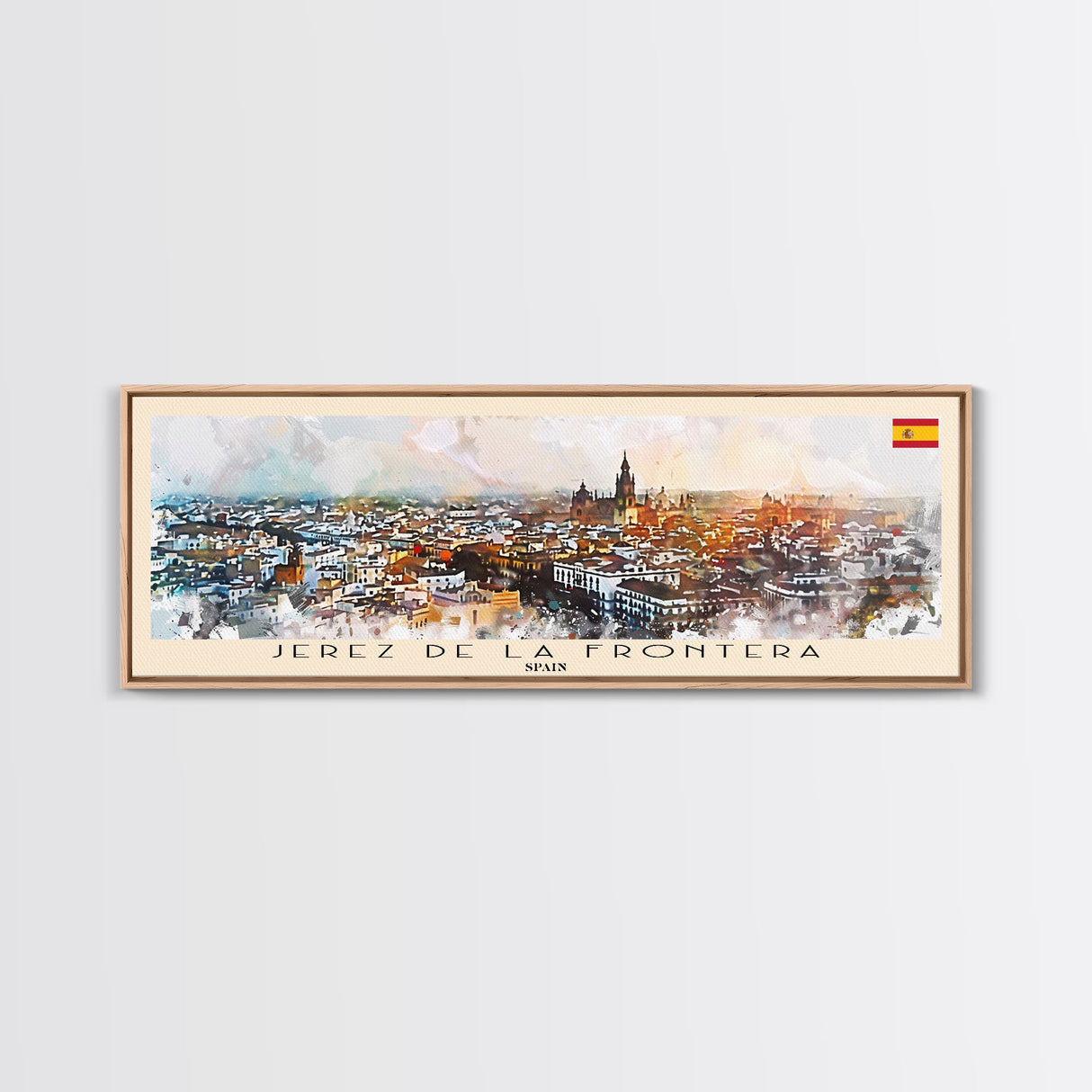 Jerez De La Frontera Spain Panoramic Travel Poster, Framed Canvas Print or Metal Wall Art, Travel Art, Home Decor, Panoramic Painting, Midcentury Art