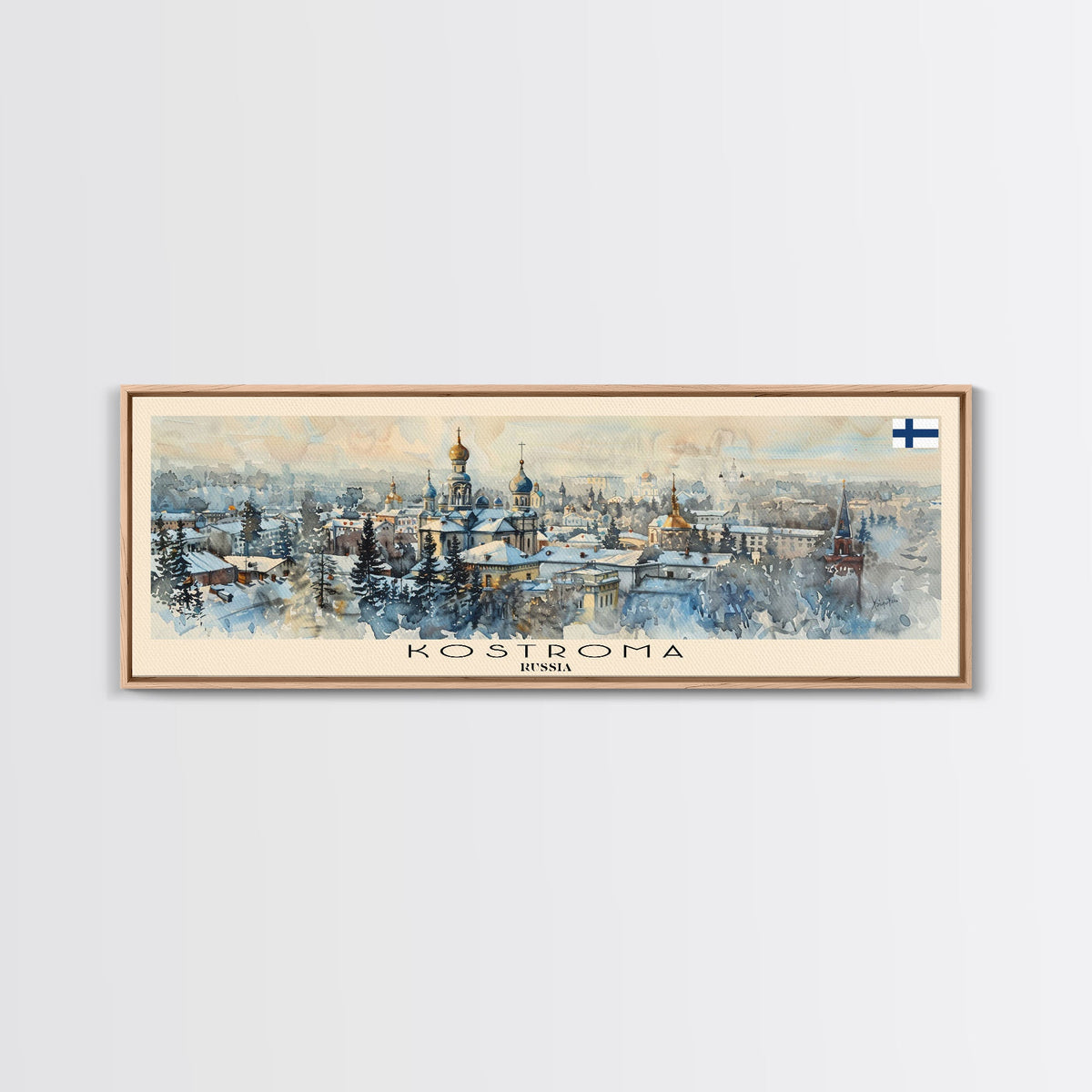 Kostroma Russia Panoramic Travel Poster, Framed Canvas Print or Metal Wall Art, Travel Art, Home Decor, Panoramic Painting, Midcentury Art