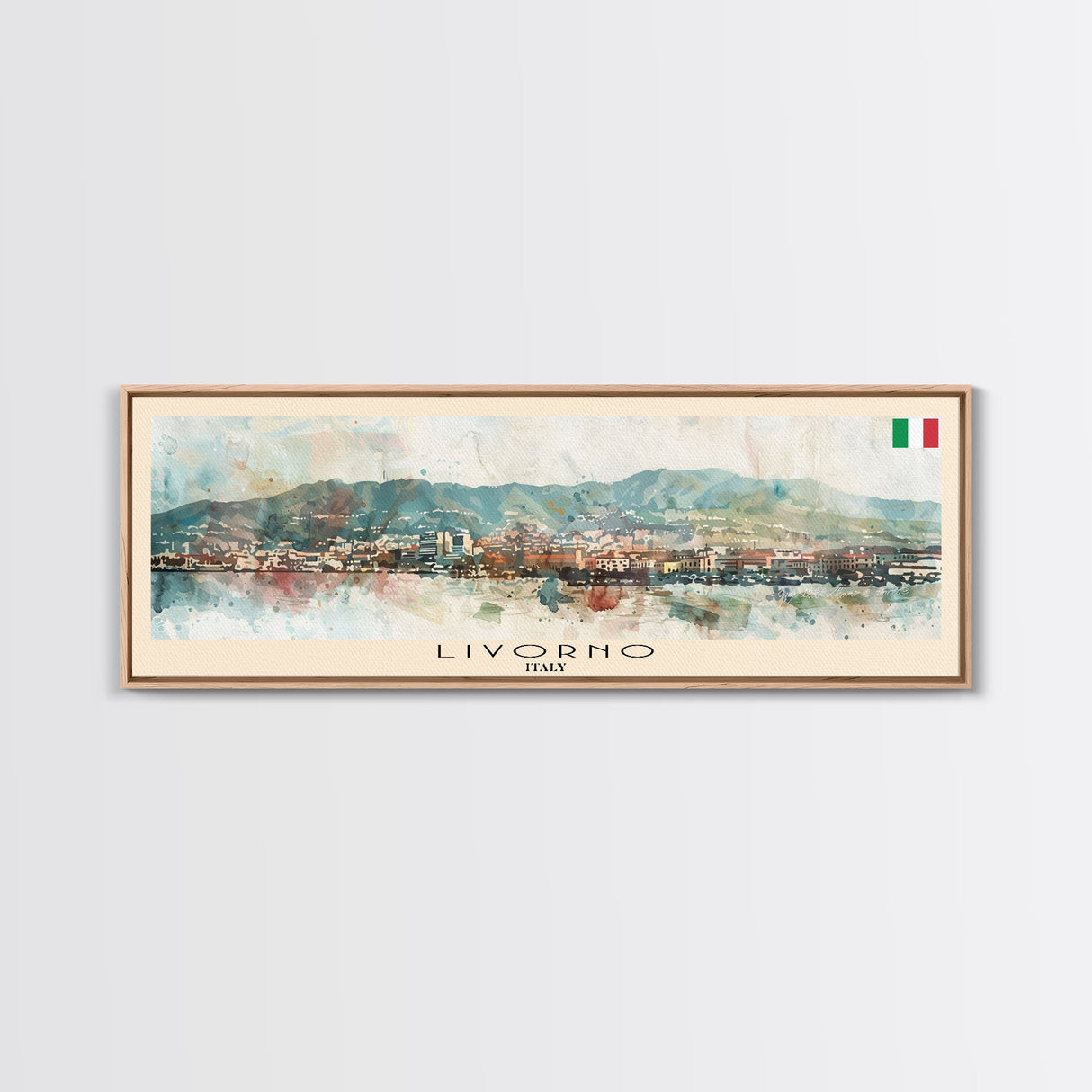 Livorno Italy Panoramic Travel Poster, Framed Canvas Print or Metal Wall Art, Travel Art, Home Decor, Panoramic Painting, Midcentury Art