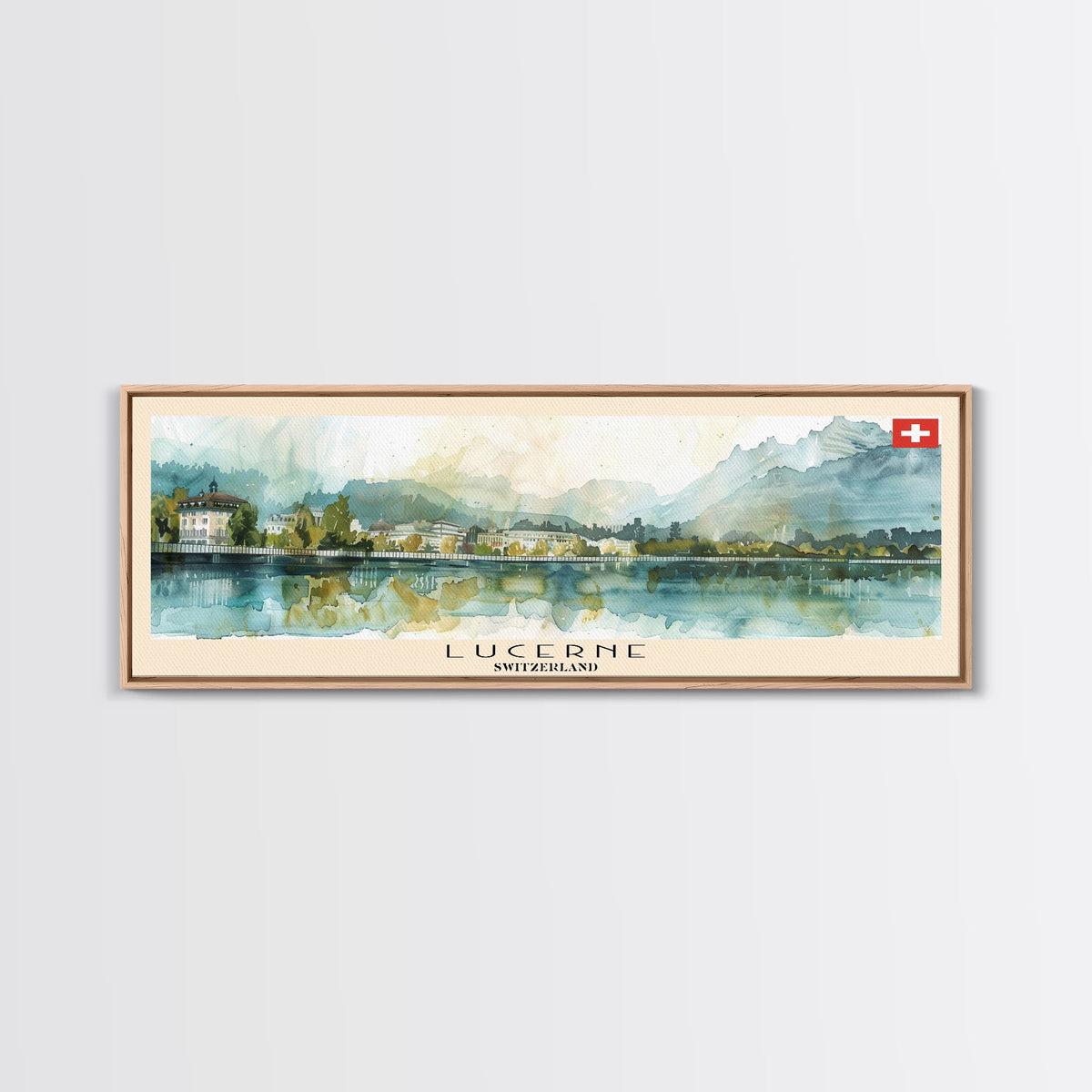 Lucerne Switzerland Travel Art, City Art, Framed Canvas Print or Metal Wall Art, Europe Travel Poster, Panoramic Wall Art, Extra Wide Wall Art