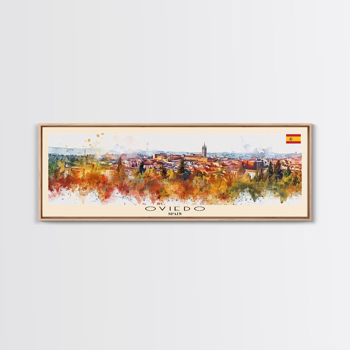 Oviedo Spain Travel Art, City Art, Framed Canvas Print or Metal Wall Art, Europe Travel Poster, Panoramic Wall Art, Extra Wide Wall Art