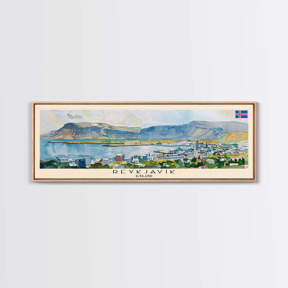 Reykjavik Iceland Wall Art, Panoramic Travel Poster, Panoramic Framed Canvas Print, City Wall Art, Wall Hanging Home Decor, Travel Art