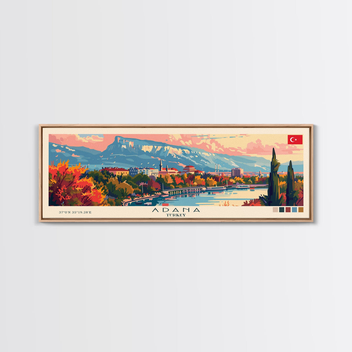 Adana Turkey Travel Art, City Art, Framed Canvas Print or Metal Wall Art, Europe Travel Poster, Panoramic Wall Art, Extra Wide Wall Art