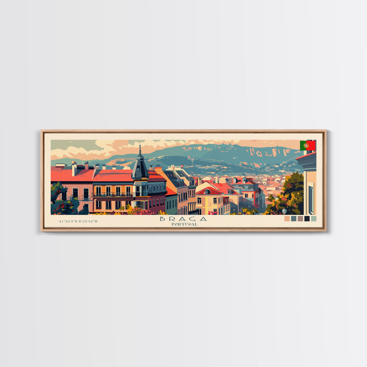 Braga Portugal Travel Art, City Art, Framed Canvas Print or Metal Wall Art, Europe Travel Poster, Panoramic Wall Art, Extra Wide Wall Art