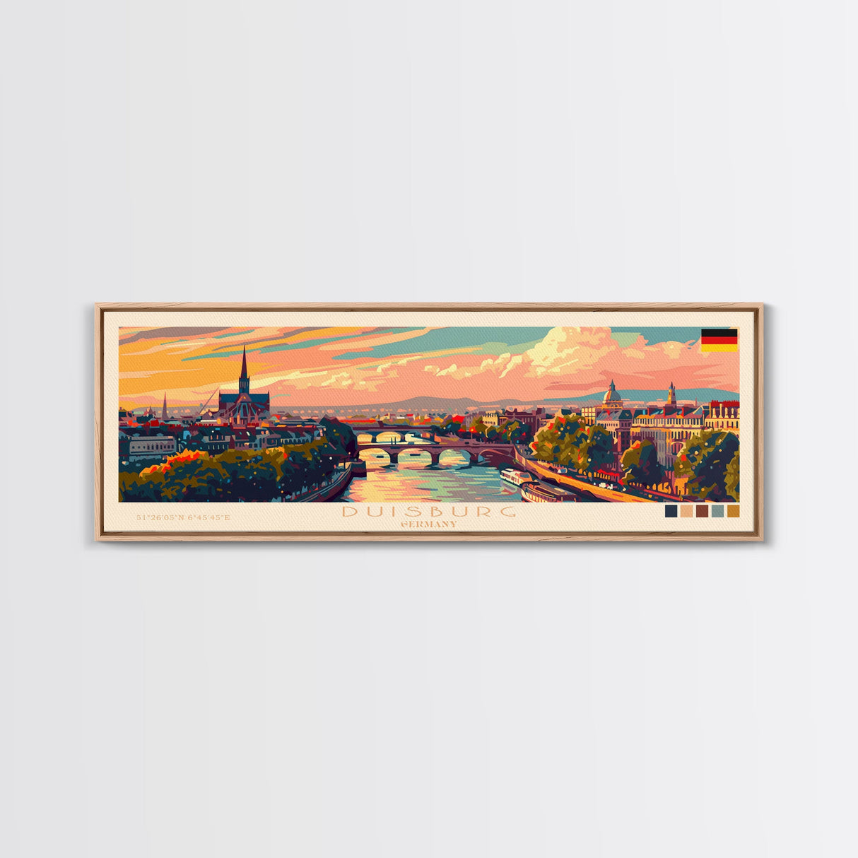 Duisburg Germany Wall Art, Panoramic Travel Poster, Panoramic Framed Canvas Print, City Wall Art, Wall Hanging Home Decor, Travel Art