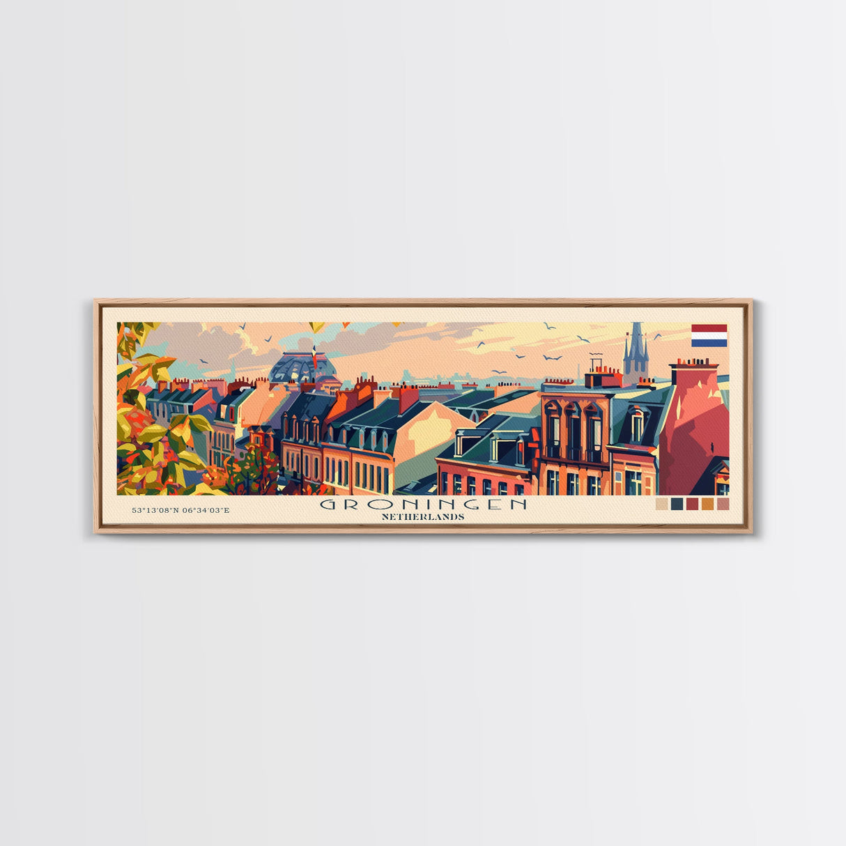 Groningen Netherlands Travel Art, City Art, Framed Canvas Print or Metal Wall Art, Europe Travel Poster, Panoramic Wall Art, Extra Wide Wall Art
