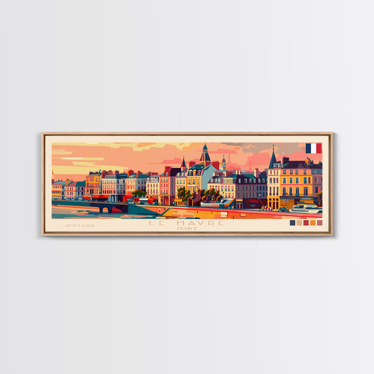 Le Havre France Panoramic Travel Poster, Framed Canvas Print or Metal Wall Art, Travel Art, Home Decor, Panoramic Painting, Midcentury Art