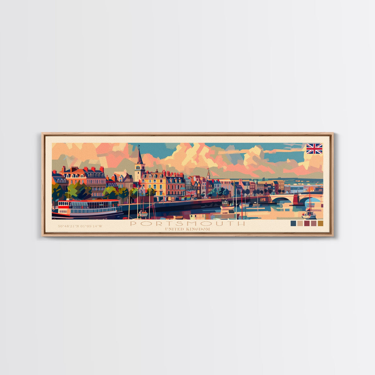 Portsmouth United Kingdom Wall Art, Panoramic Travel Poster, Panoramic Framed Canvas Print, City Wall Art, Wall Hanging Home Decor, Travel Art