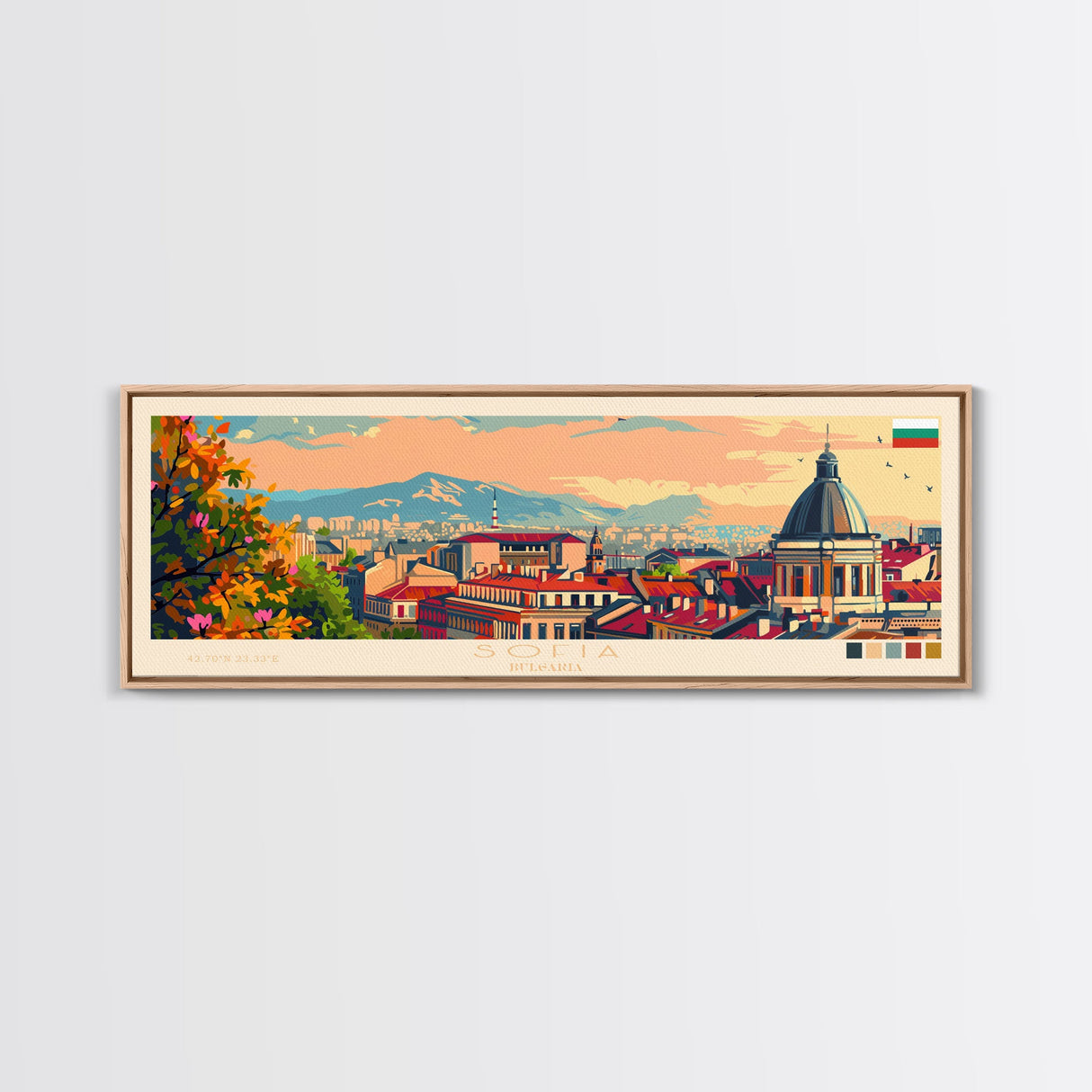 Sofia Bulgaria Wall Art, Panoramic Travel Poster, Panoramic Framed Canvas Print, City Wall Art, Wall Hanging Home Decor, Travel Art