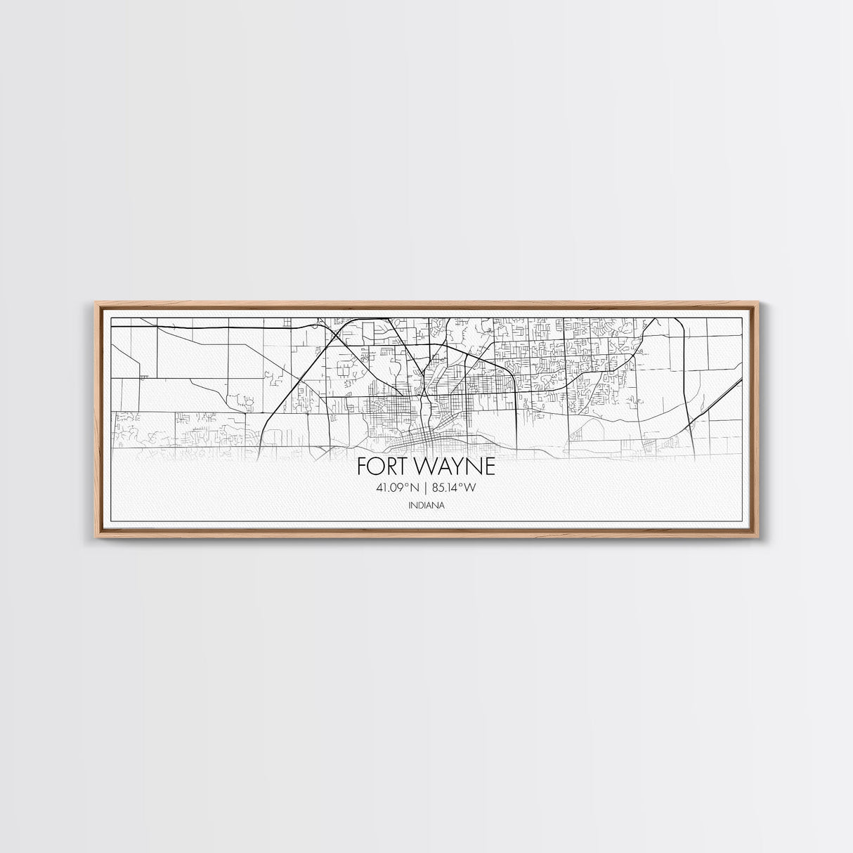 Panoramic Fort Wayne City Map, Indiana Art, Map Print, Minimalist Wall Art, Canvas Art, Housewarming Gift, Street Map Art, Closing Gift