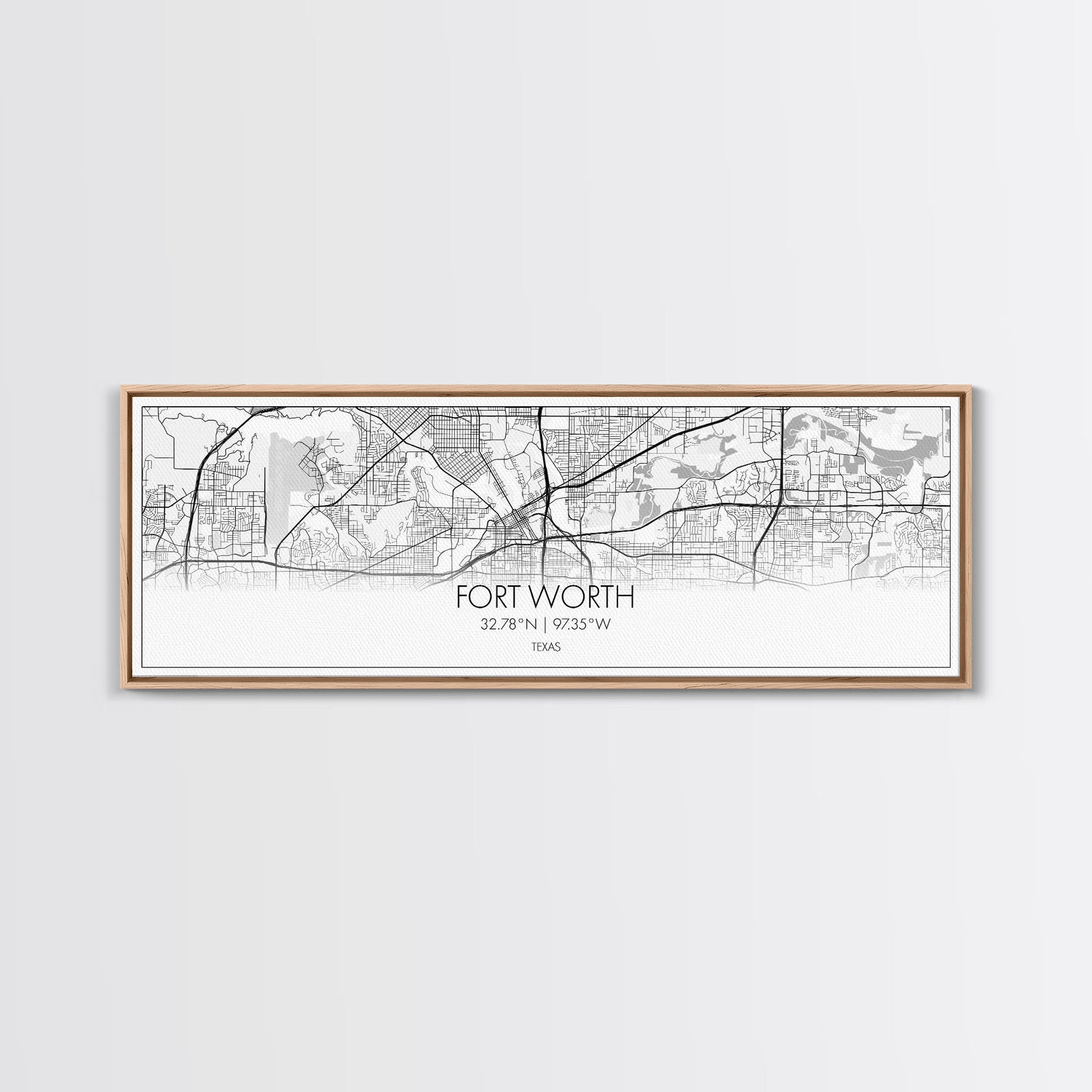 Panoramic Fort Worth City Map, Texas Art, Map Print, Minimalist Wall Art, Canvas Art, Housewarming Gift, Street Map Art, Closing Gift